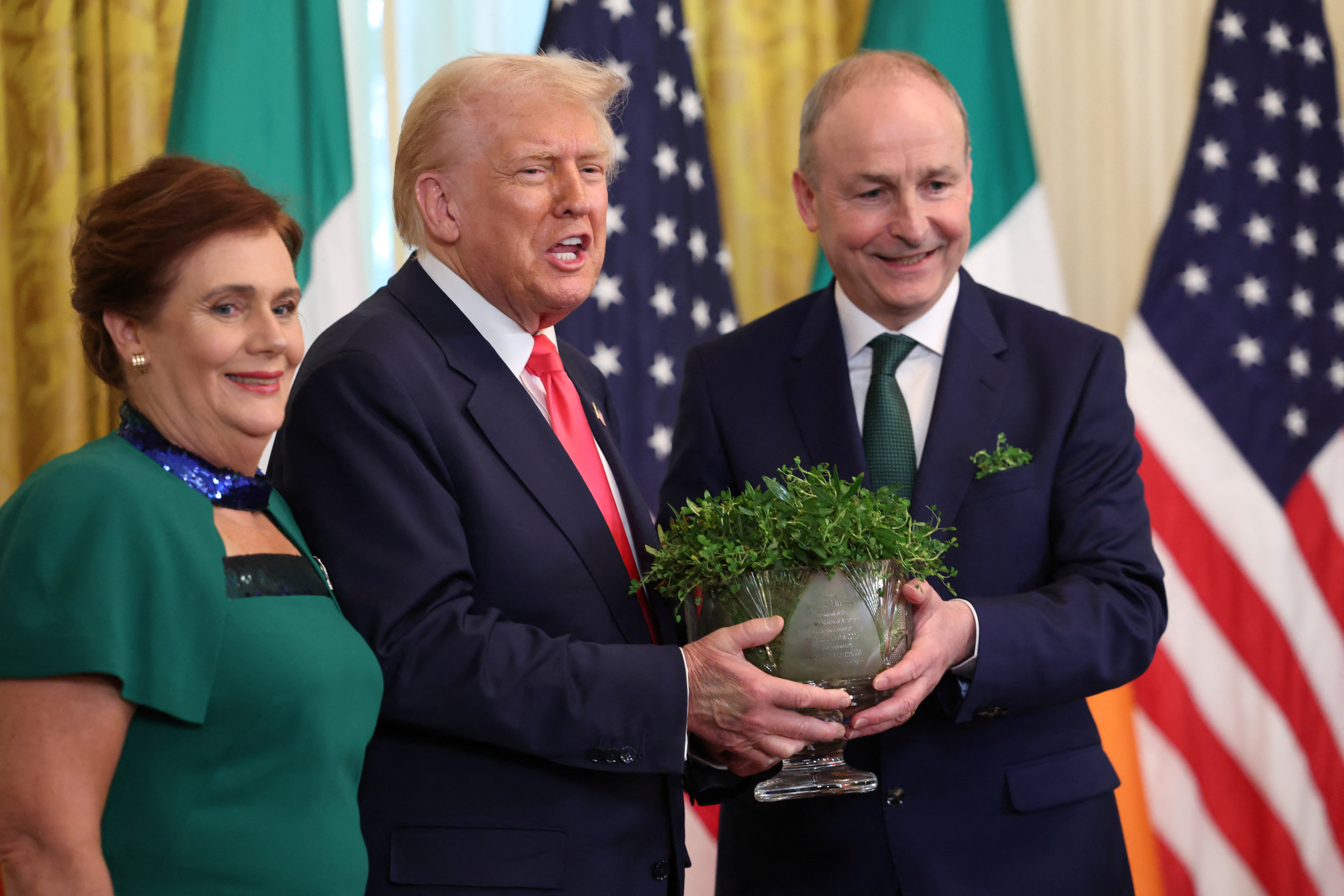 Trump and Michael Martin hold a goblet of shamrocks