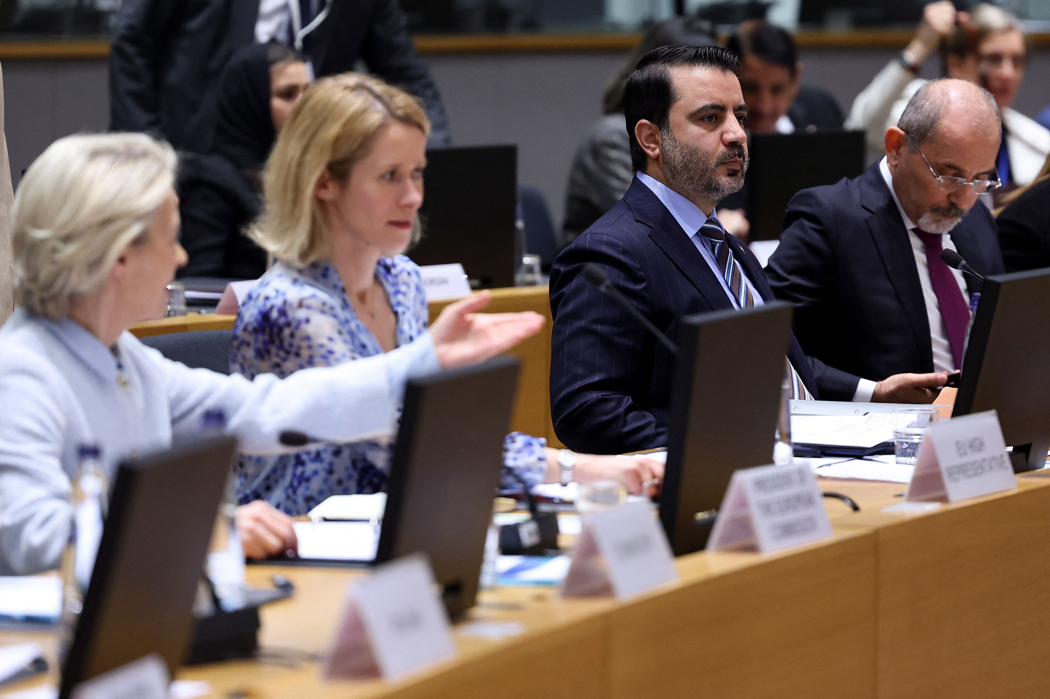 European Commission President Ursula von der Leyen, European Union High Representative for Foreign Affairs and Security Policy Kaja Kallas, Syrian Foreign Minister Asaad Hassan al-Shibani and Jordanian Foreign Minister Ayman Safadi