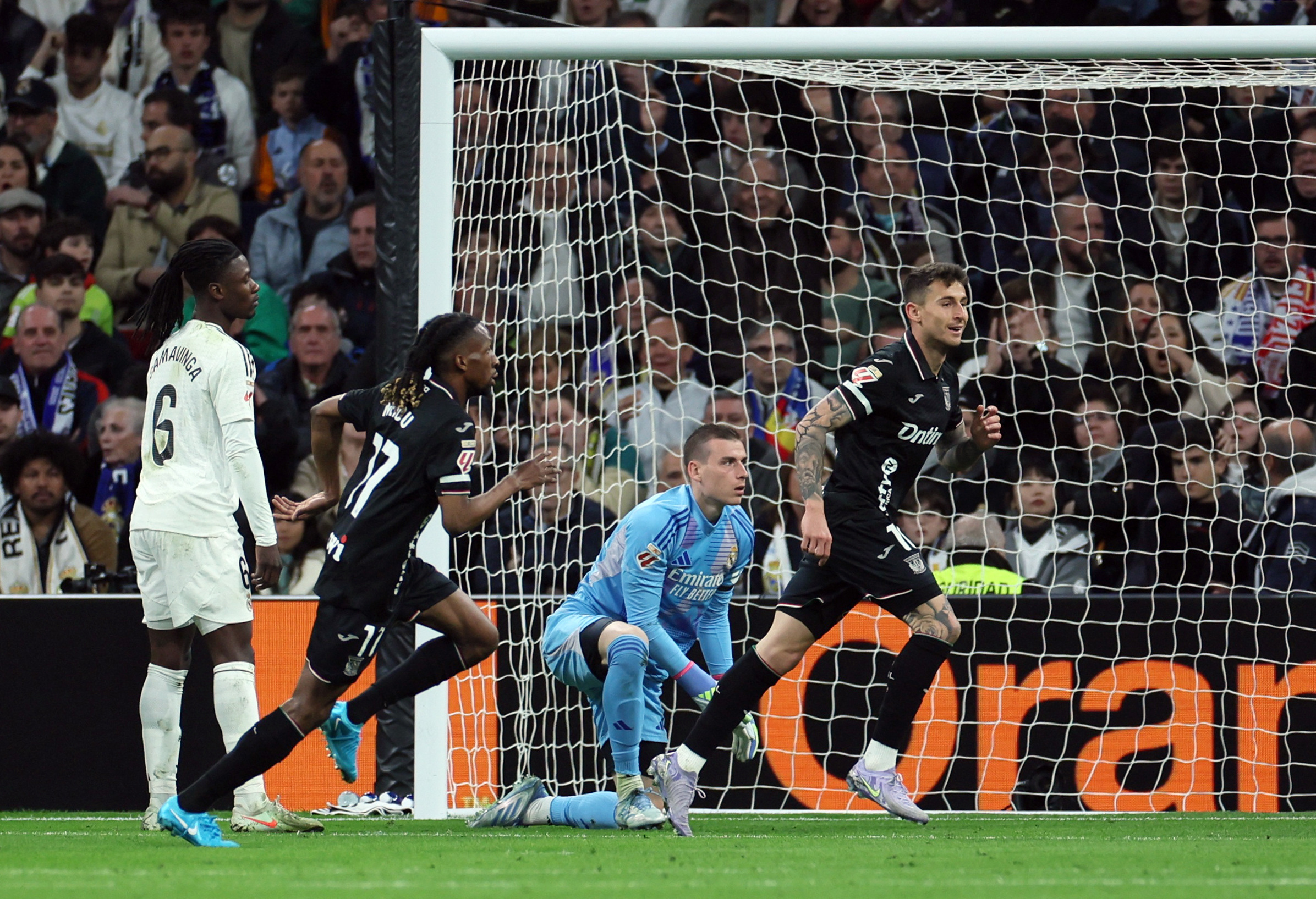 Soccer Football - LaLiga - Real Madrid v Leganes - Santiago Bernabeu, Madrid, Spain - March 29, 2025 Leganes' Dani Raba celebrates scoring their second goal REUTERS/Isabel Infantes