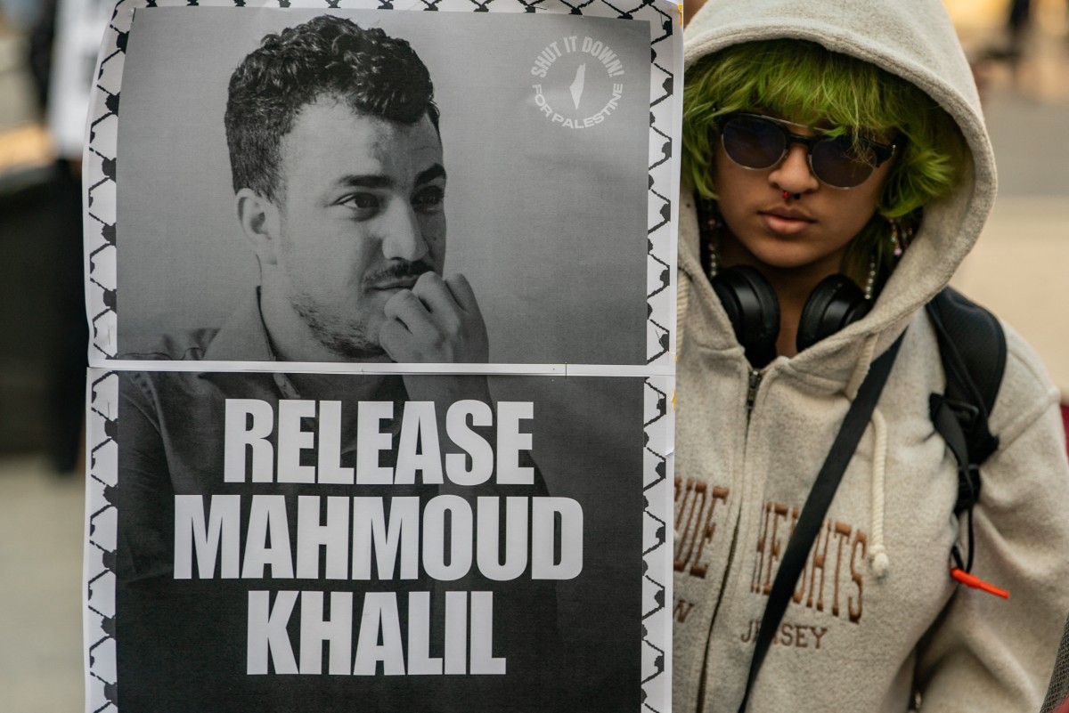 Protestors gather to demand the release of Mahmoud Khalil at Foley Square on March 10, 2025 in New York City