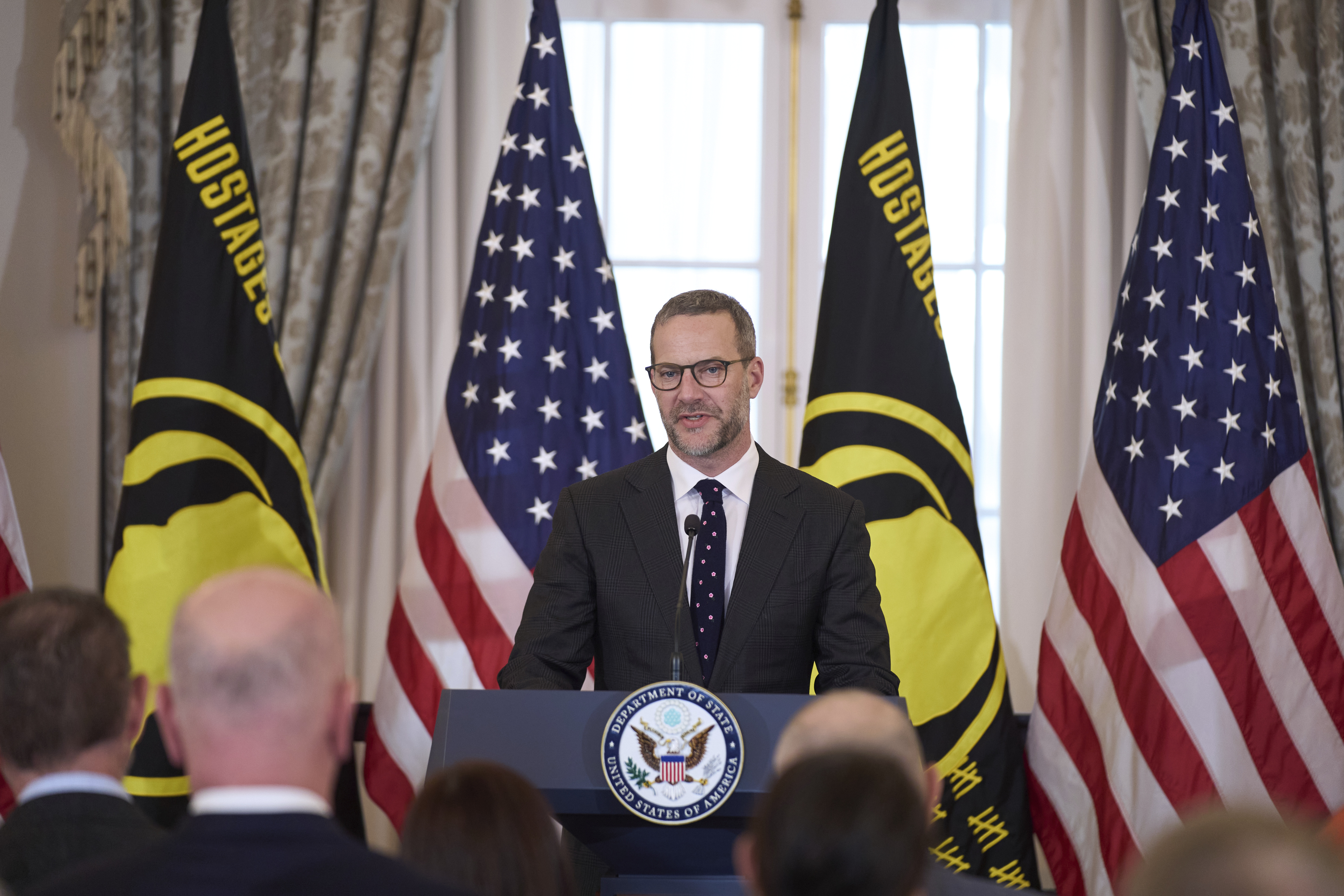 U.S. presidential envoy for hostage affairs Adam Boehler speaks during a ceremony to raise the Hostage and Wrongful Detainee flag at the State Department, Thursday, March 6, 2025, in Washington.