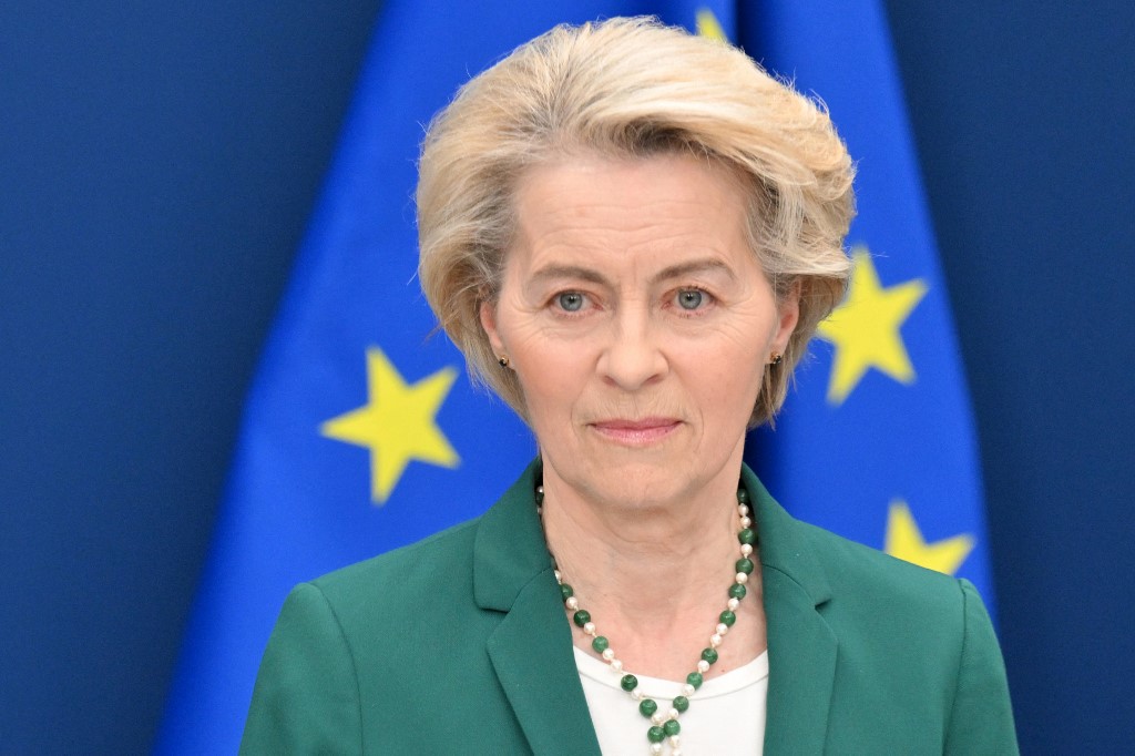 European Commission President Ursula von der Leyen during a press conference in Brussels on April 7, 2025 [Nicolas Tucat/AFP]