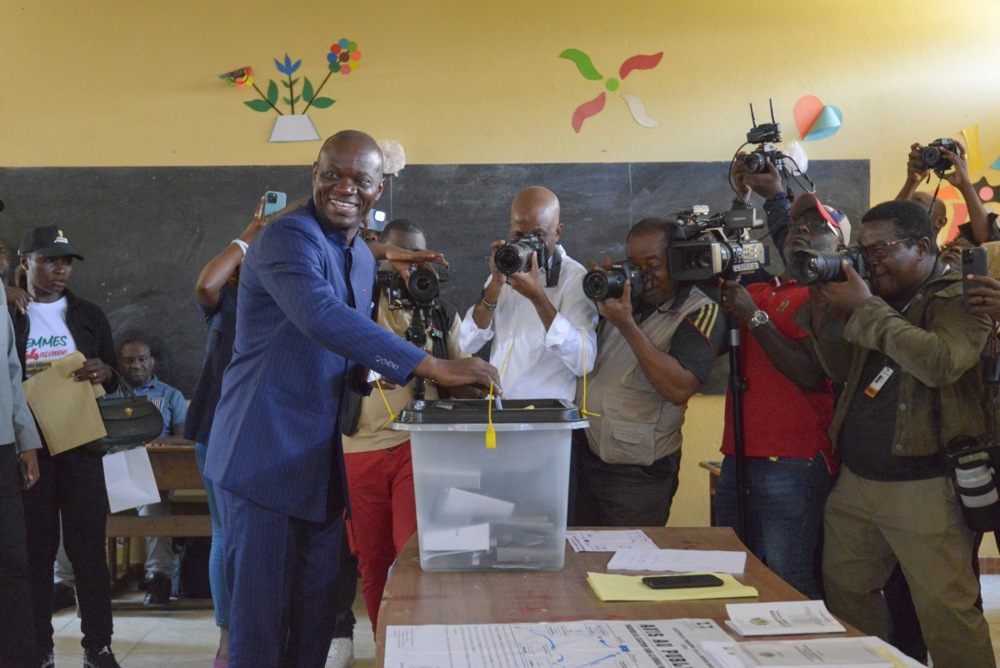 Gabon interim President Brice Oligui Nguema casts his vote