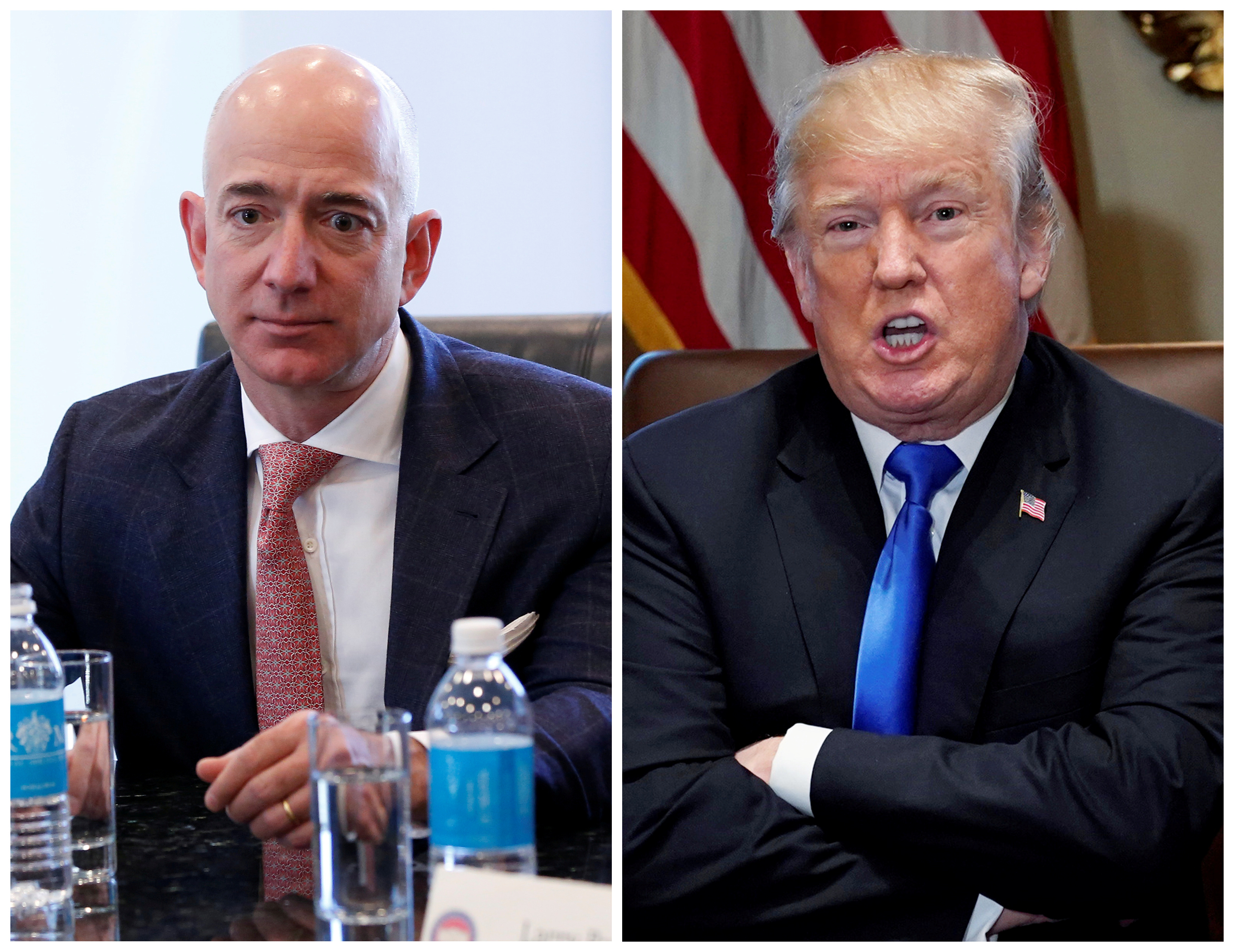 A combination photo shows Amazon CEO Jeff Bezos (L) in New York and U.S. President Donald Trump [File: Shannon Stapleton (L)/Reuters & Jonathan Ernst(R)/Files]