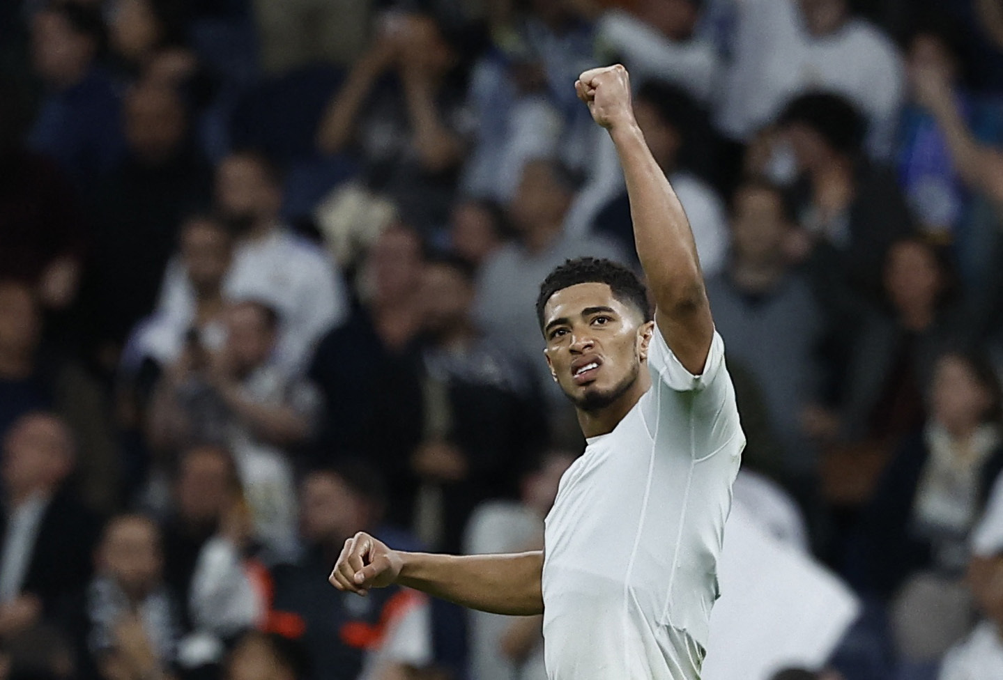 Soccer Football - Copa del Rey - Semi Final - Second Leg - Real Madrid v Real Sociedad - Santiago Bernabeu, Madrid, Spain - April 1, 2025 Real Madrid's Jude Bellingham celebrates after the match REUTERS/Juan Medina