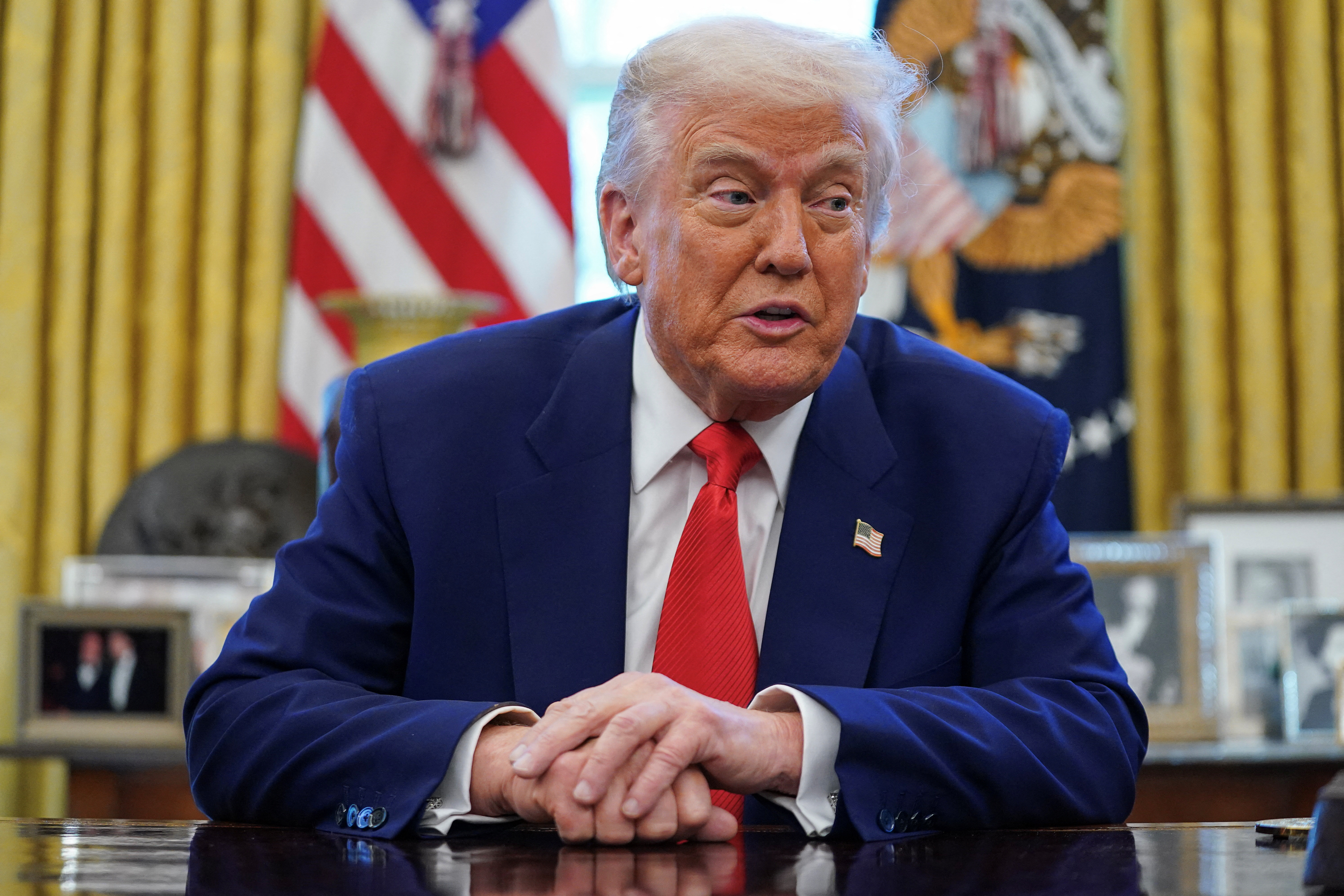 US President Donald Trump speaks.