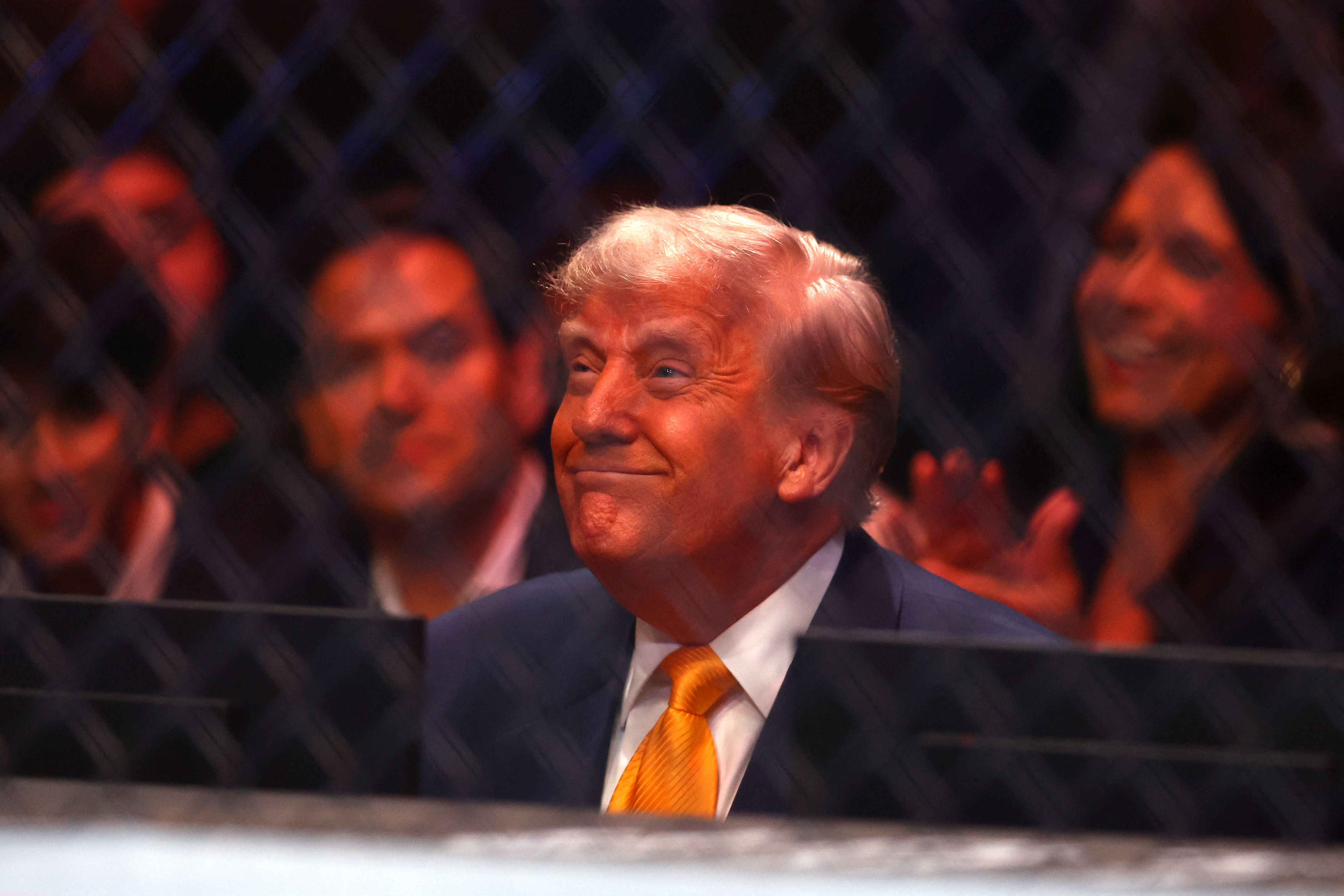MIAMI, FLORIDA - APRIL 12: President of the United States Donald Trump attends UFC 314 at Kaseya Center on April 12, 2025 in Miami, Florida. Megan Briggs/Getty Images/AFP (Photo by Megan Briggs / GETTY IMAGES NORTH AMERICA / Getty Images via AFP)
