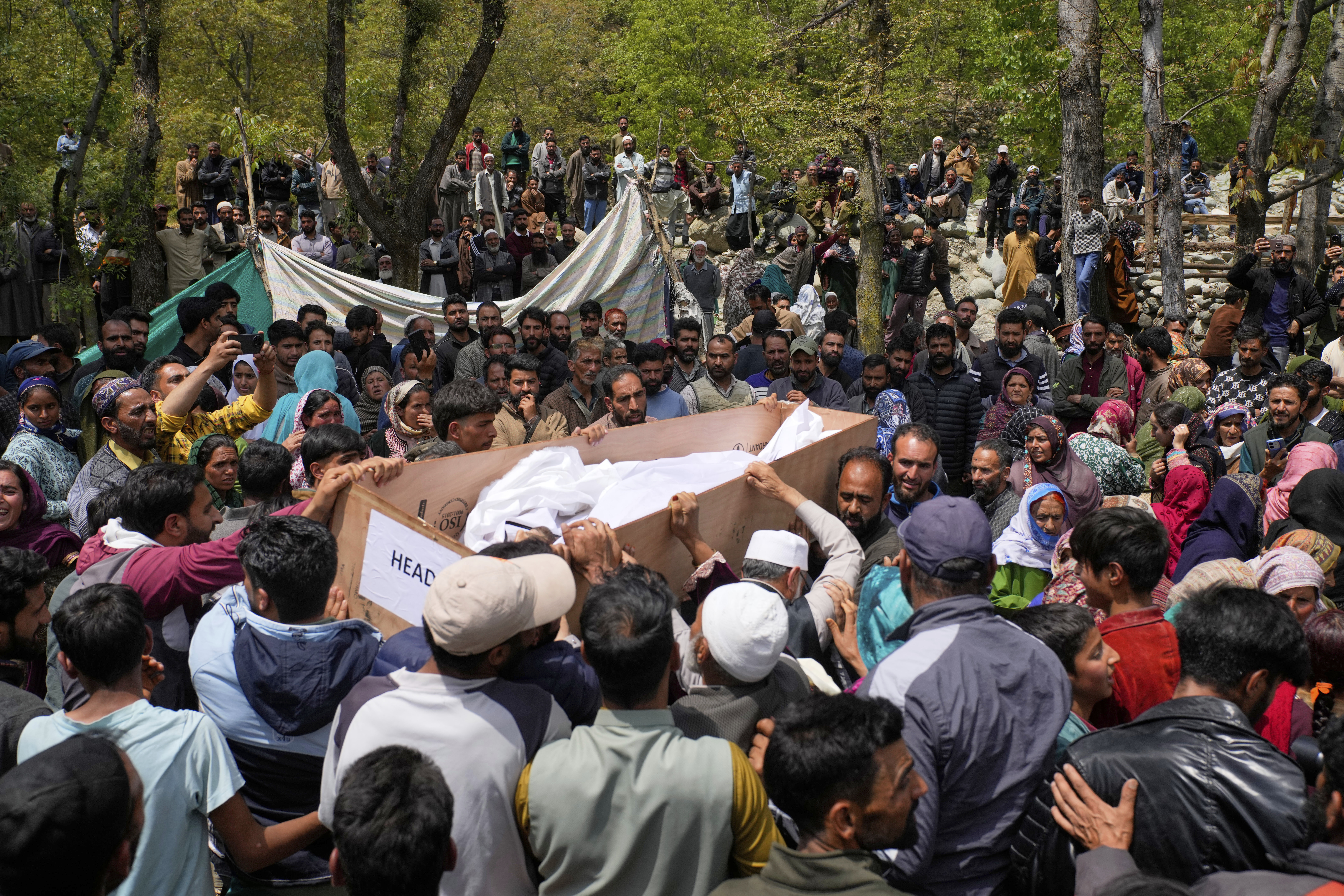 The body of Adil Hussain Shah, a daily-wage worker, who was killed when militants indiscriminately opened fire on a crowd of mainly tourists on Tuesday