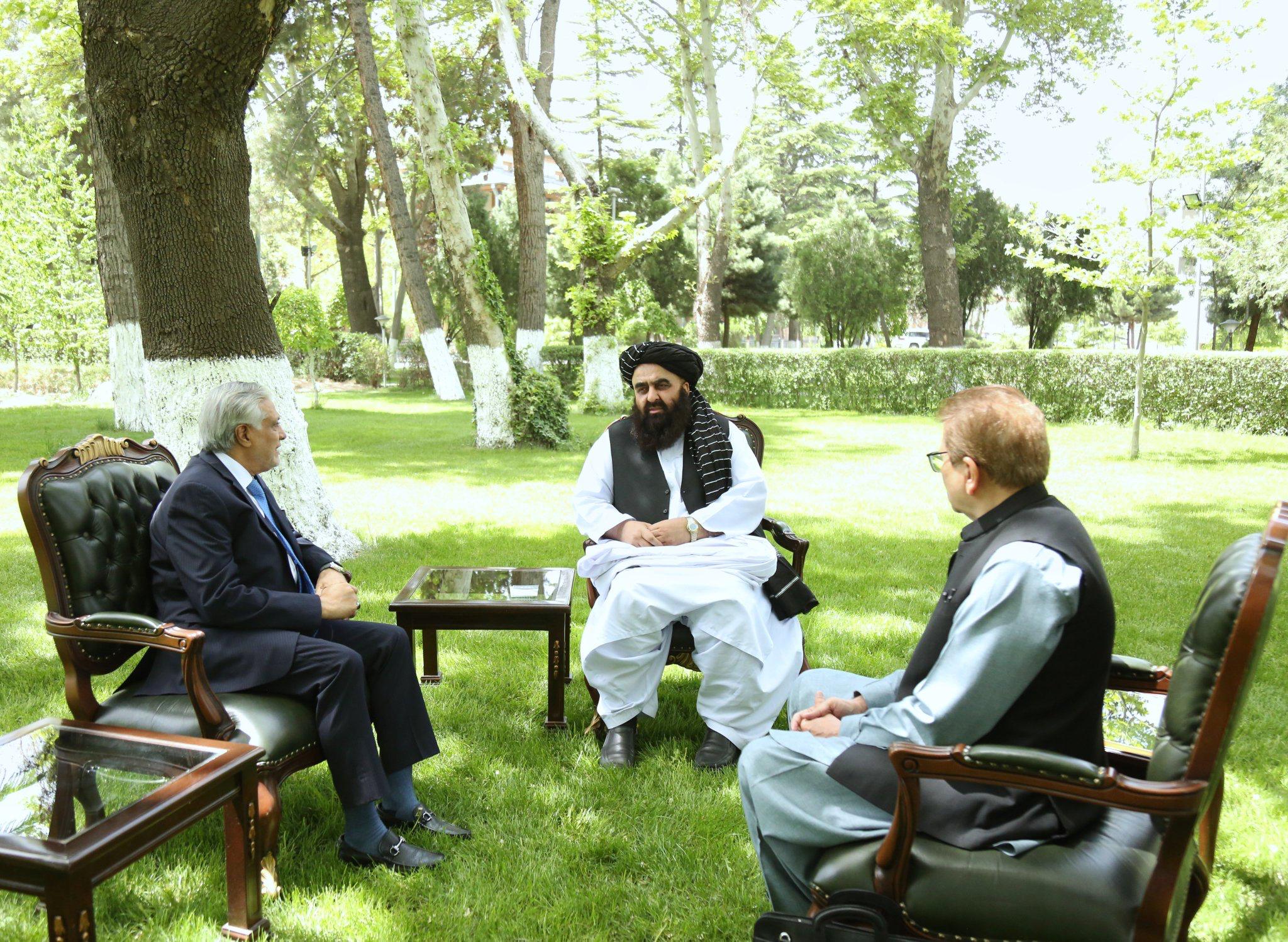 Pakistan's Deputy PM Ishaq Dar with Afghan leaders, including Amir Khan Muttaqi