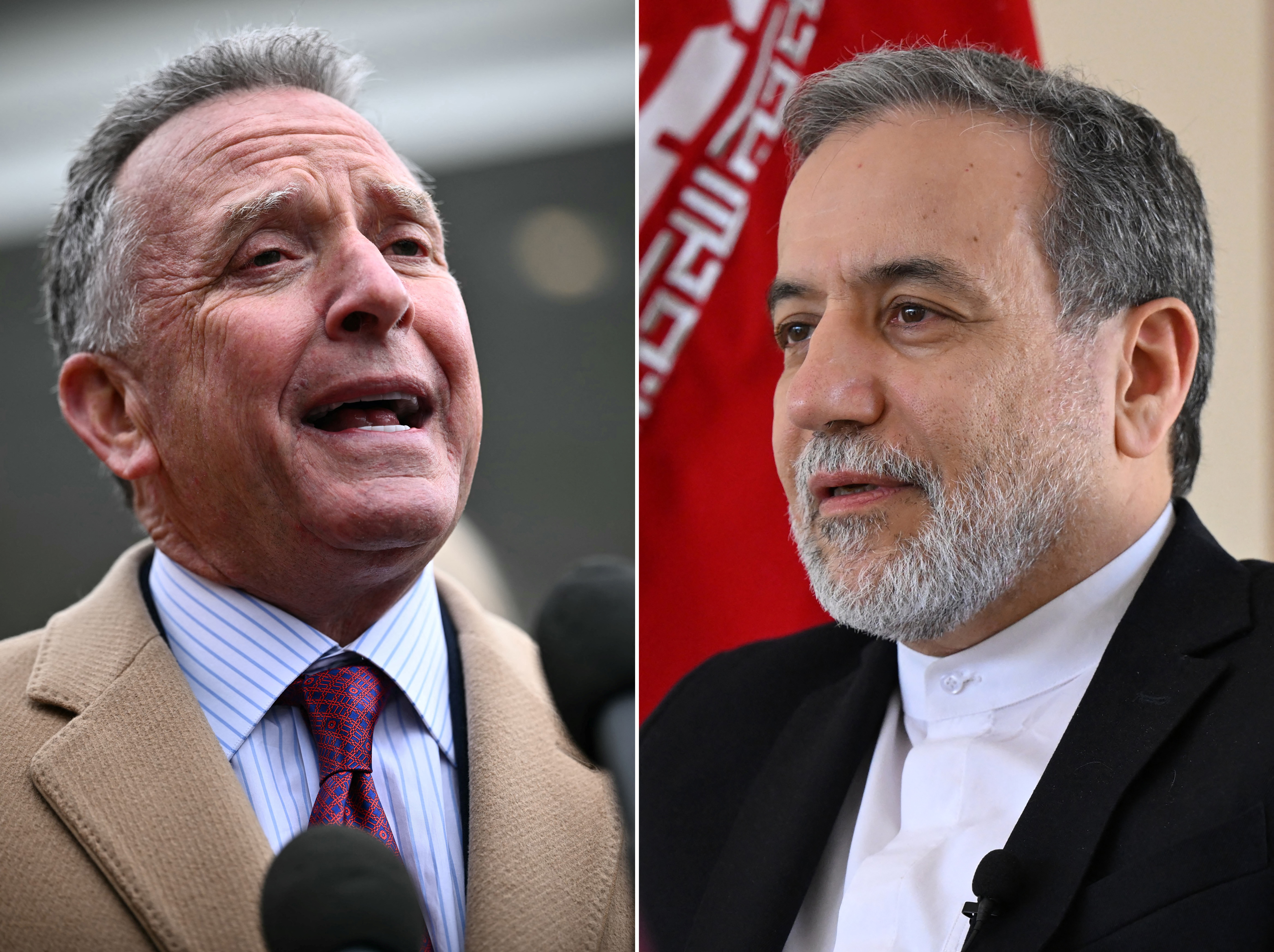 Combination of file photos showing US Middle East envoy Steve Witkoff and Iran's Foreign Minister Abbas Araghchi speaking.