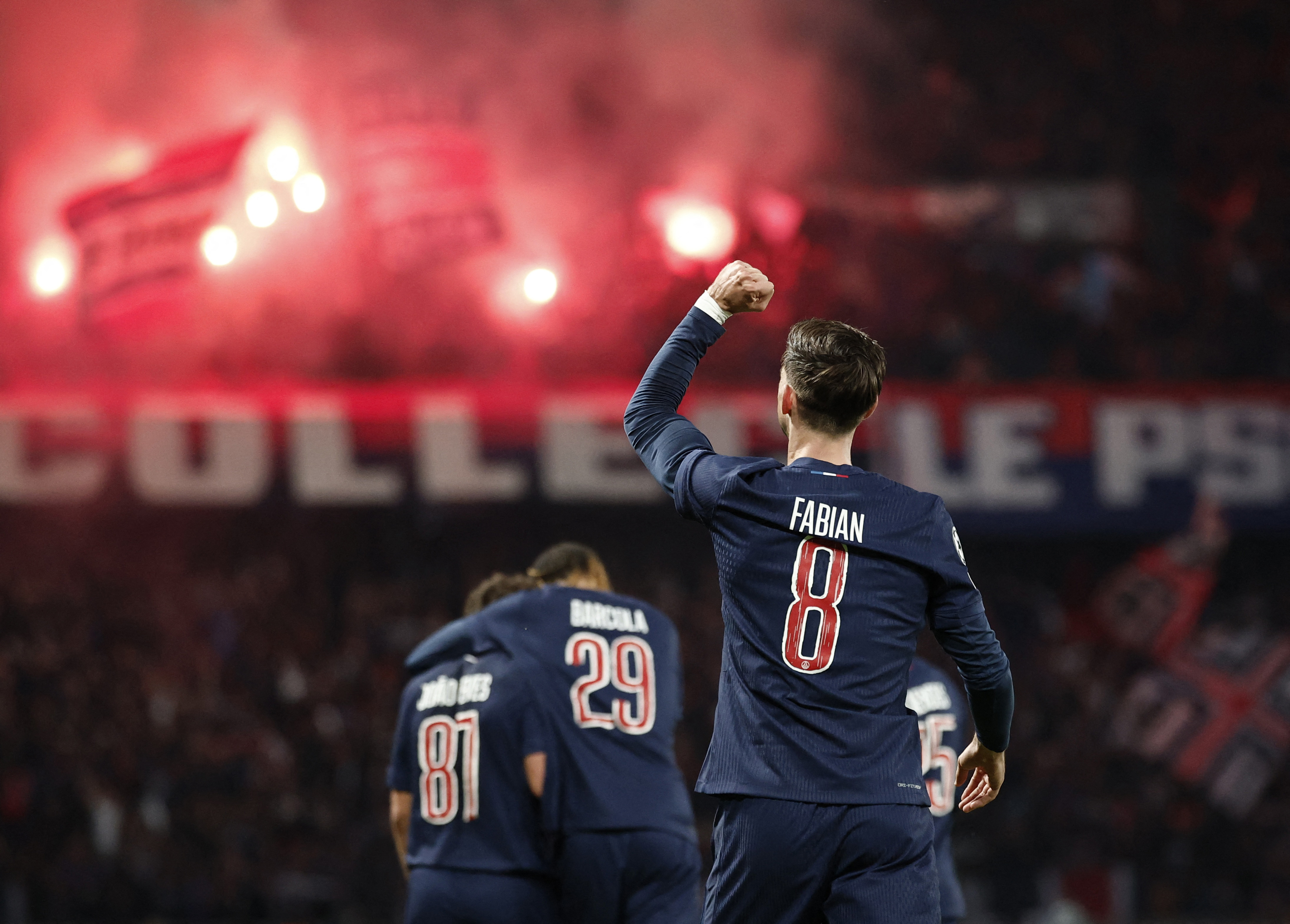 Soccer Football - Champions League - Semi Final - Second Leg - Paris St Germain v Arsenal - Parc des Princes, Paris, France - May 7, 2025 Paris St Germain's Fabian Ruiz celebrates scoring their first goal REUTERS/Benoit Tessier