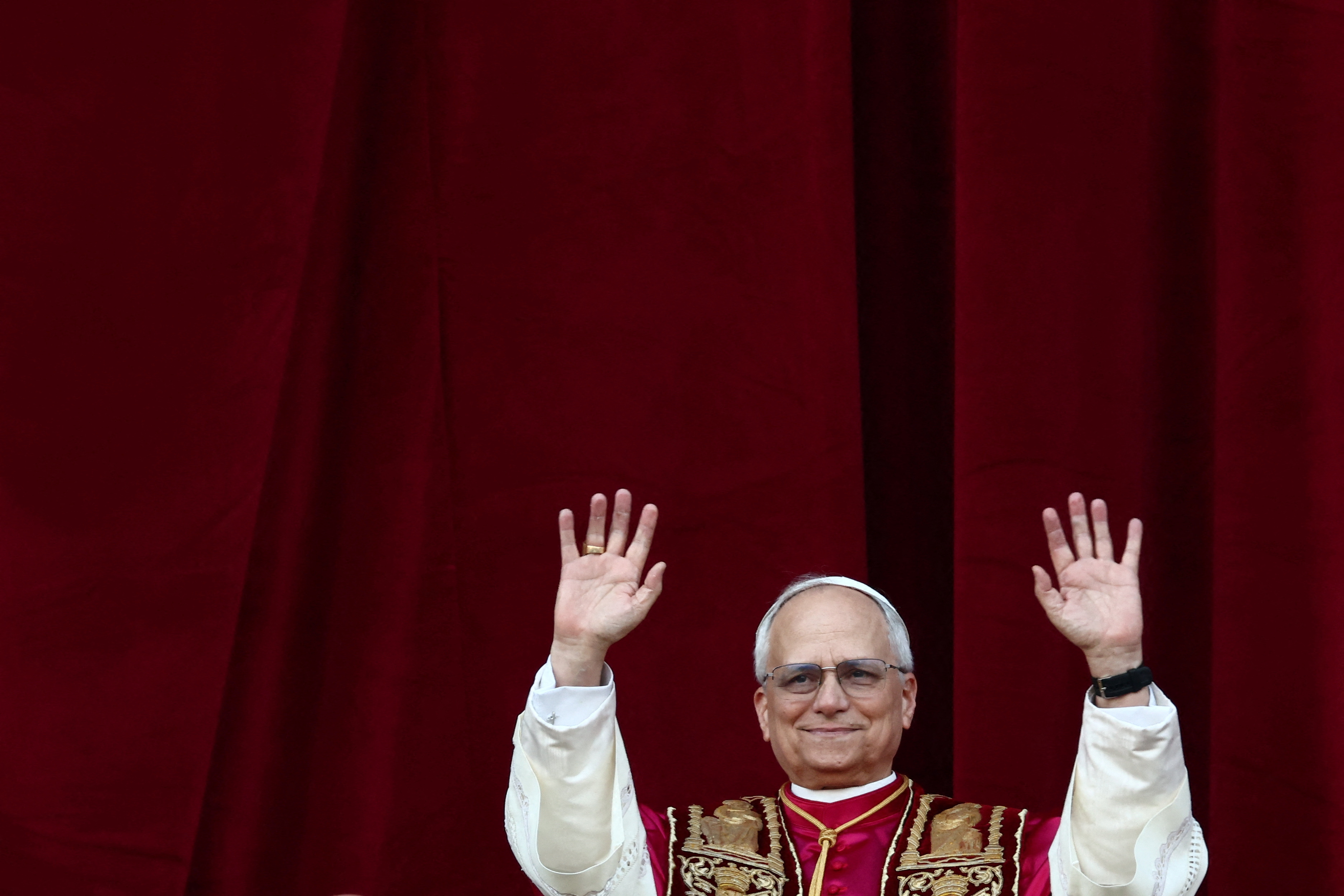 Newly elected Pope Leo XIV, Cardinal Robert Prevost of the United States appears on the balcony of St. Peter's Basilica, at the Vatican, May 8, 2025. REUTERS/Yara Nardi