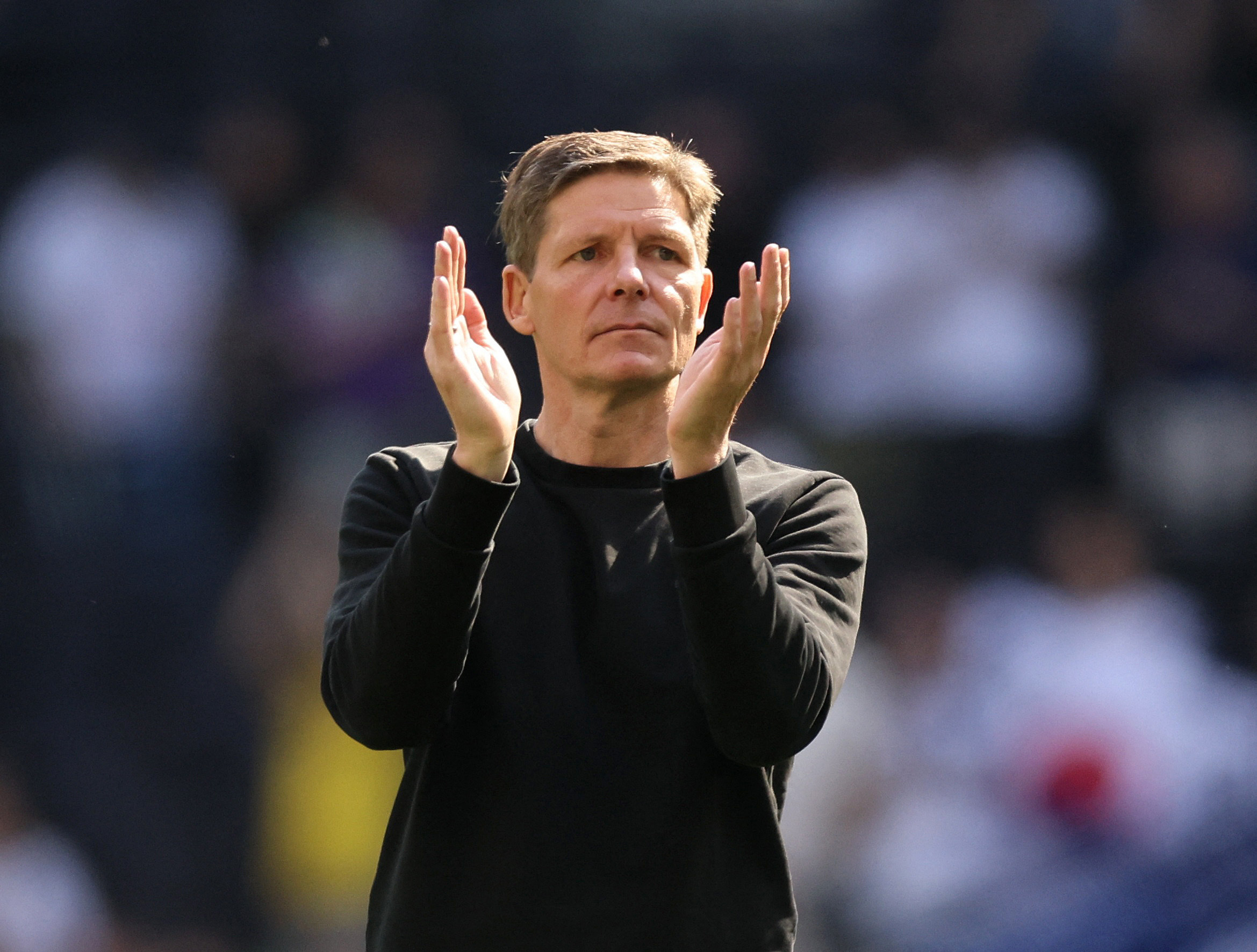 Crystal Palace manager Oliver Glasner celebrates after a win