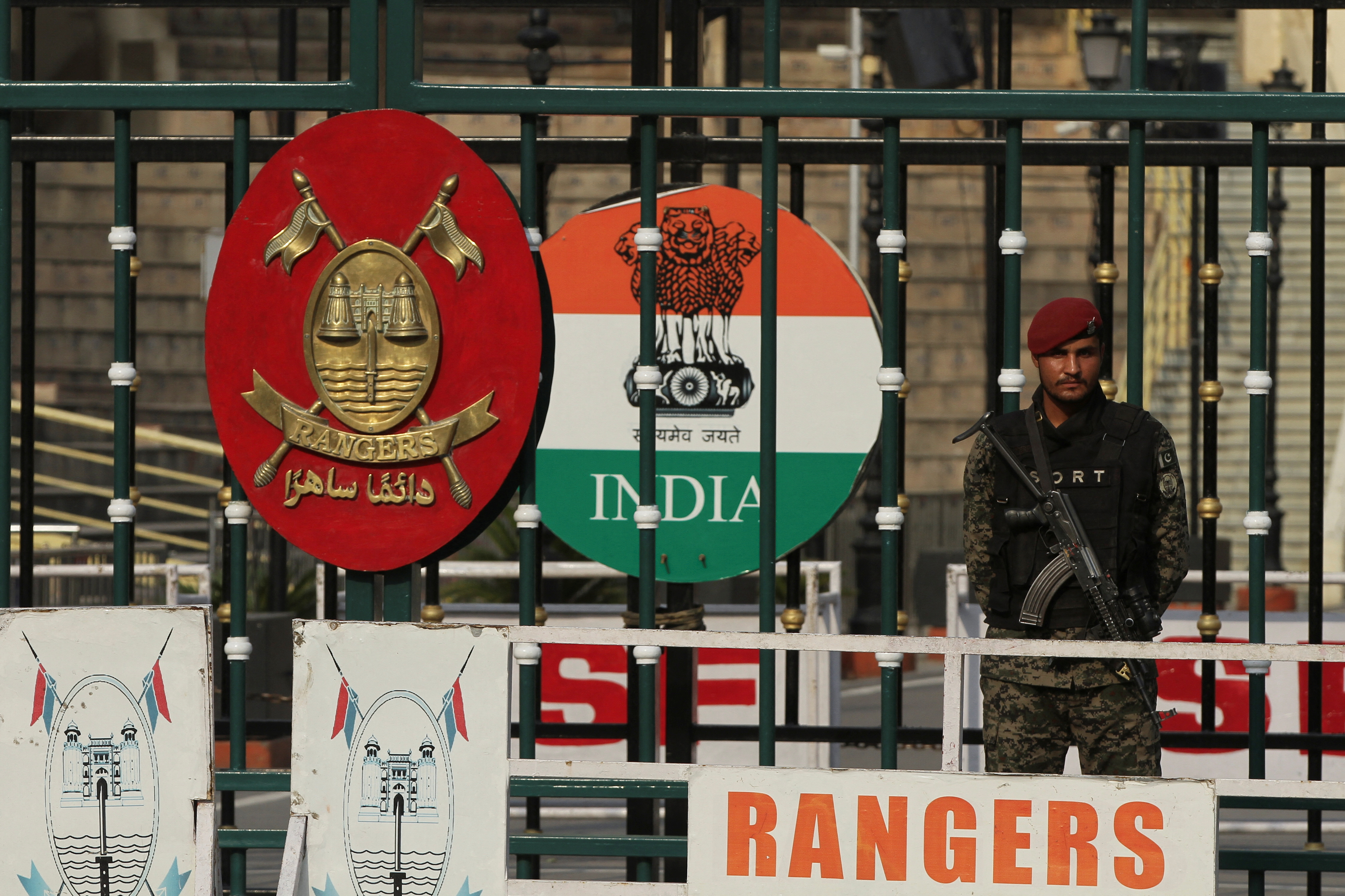 A Pakistan Ranger stands guard at a checkpost.