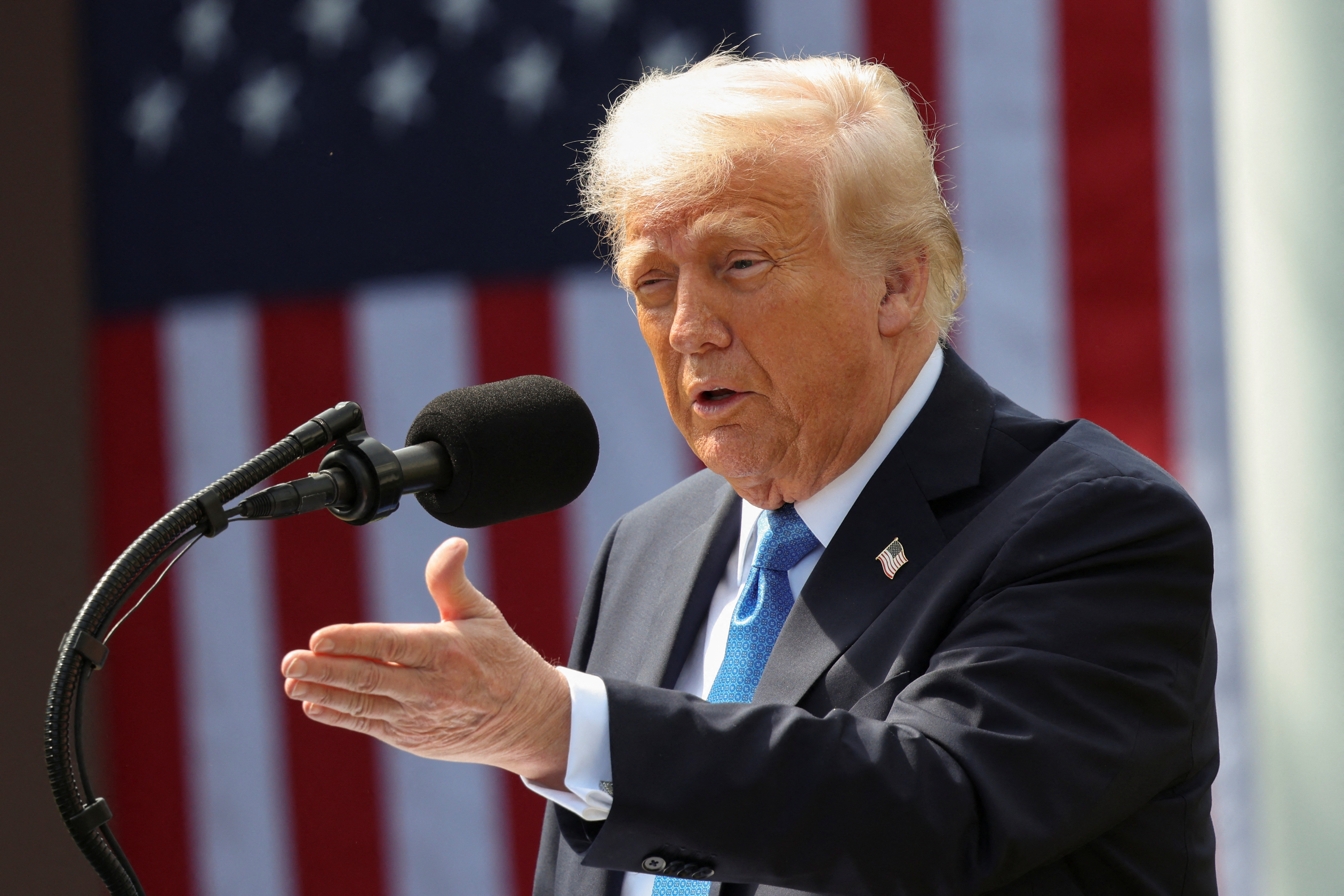 U.S. President Donald Trump speaks as he holds a signing ceremony for the Take it Down Act, in the Rose Garden of the White House in Washington, D.C., U.S., May 19, 2025. REUTERS/Kevin Lamarque