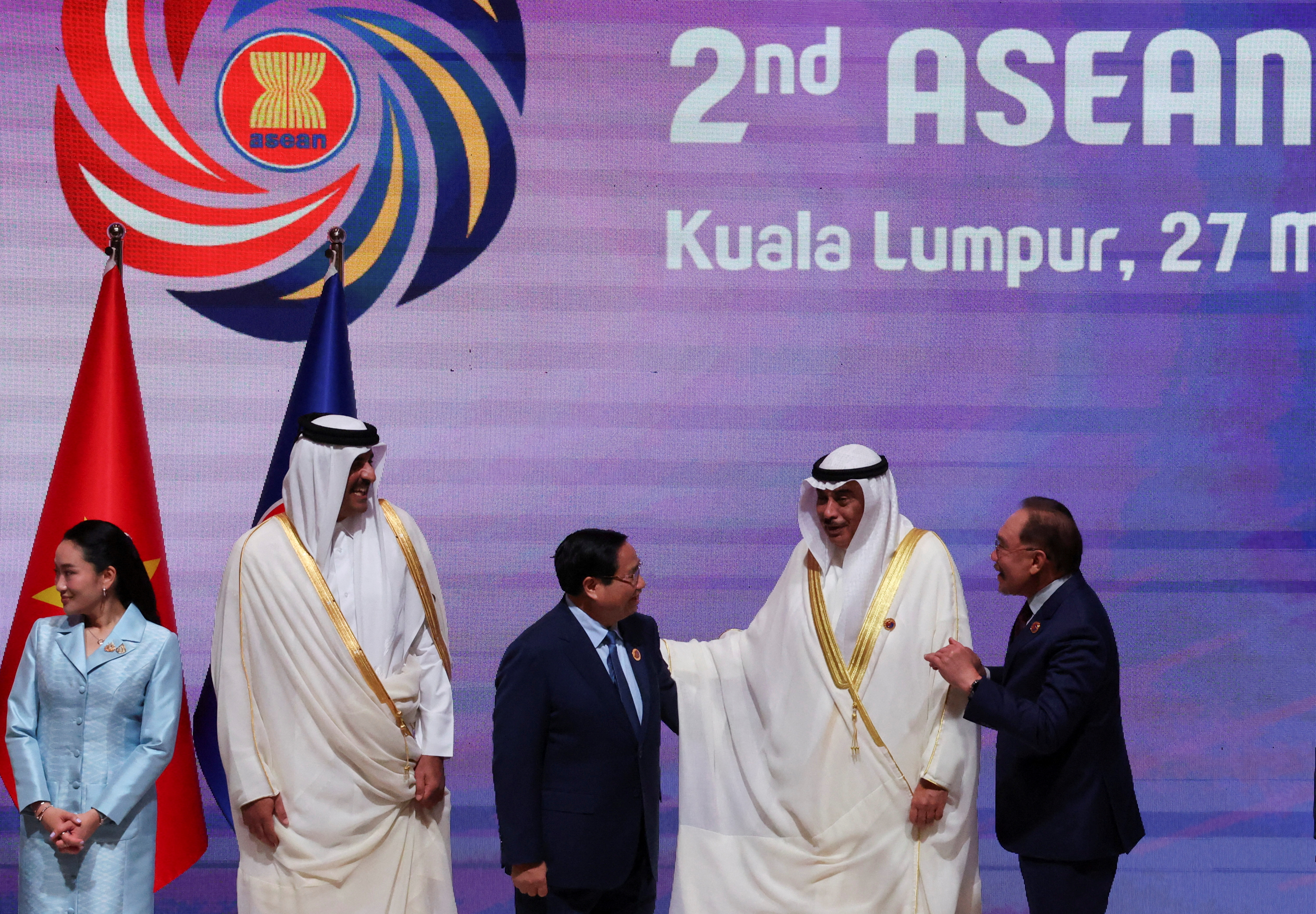 Thailand's Prime Minister Paetongtarn Shinawatra, Qatar's Emir Tamim bin Hamad Al Thani, Vietnam's Prime Minister Pham Minh Chinh, Kuwait's Crown Prince Sheikh Sabah Khaled Al-Hamad Al-Sabah and Malaysia's Prime Minister Anwar Ibrahim.