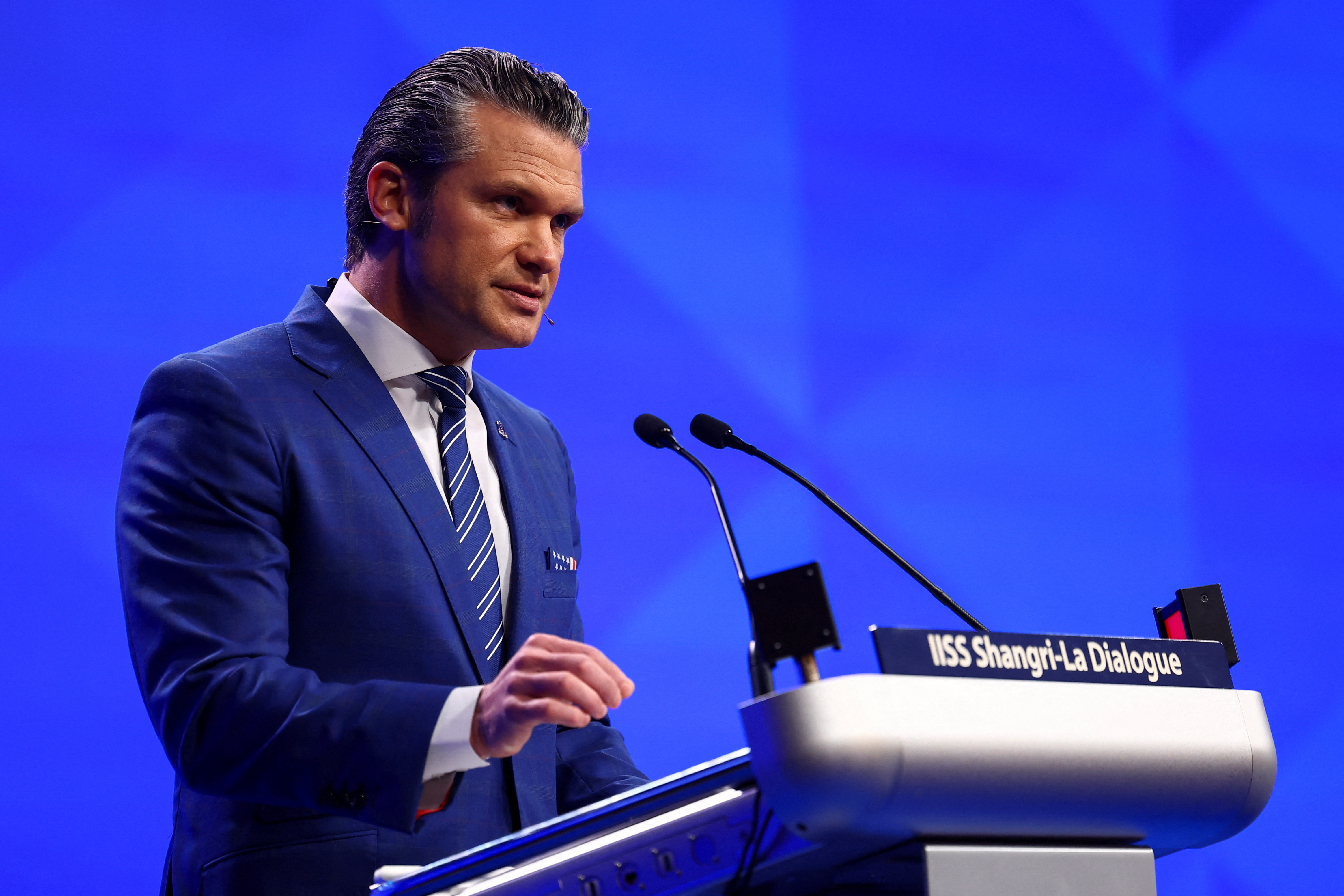 US Defense Secretary Pete Hegseth speaks at the IISS Shangri-La Dialogue security summit in Singapore, May 31, 2025