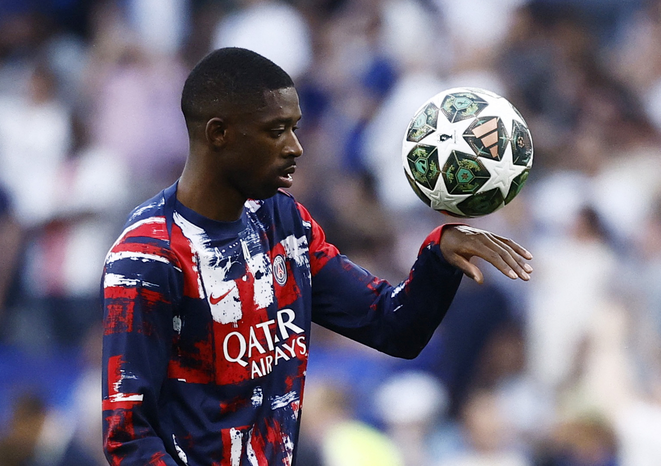 Champions League - Final - Paris St Germain v Inter Milan - Allianz Arena, Munich, Germany - May 31, 2025 Paris St Germain's Ousmane Dembele during the warm up