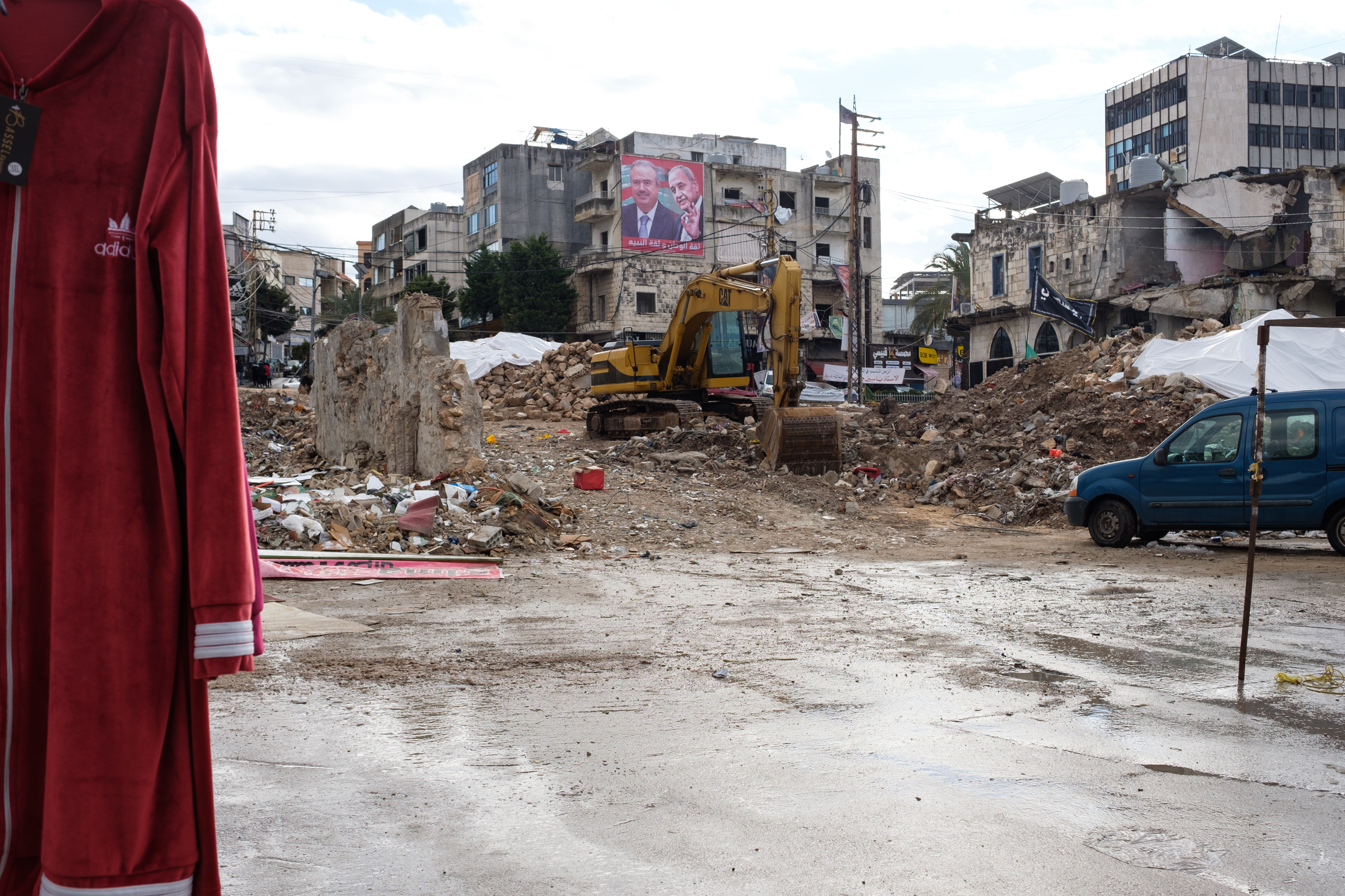 Destruction by the Monday Souk gets cleared slowly. February 24, 2025. [Rita Kabalan/Al Jazeera]