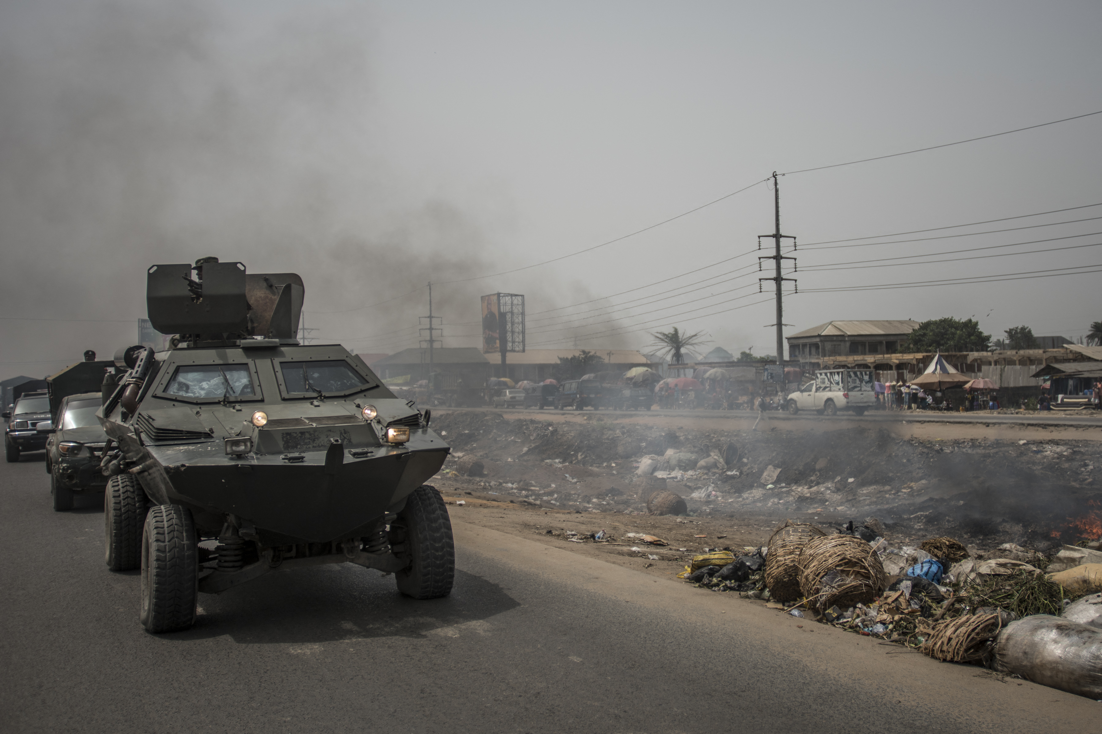 A tank from the Nigerian Army patrols in Aba city, in a pro-Biafra separatists zone
