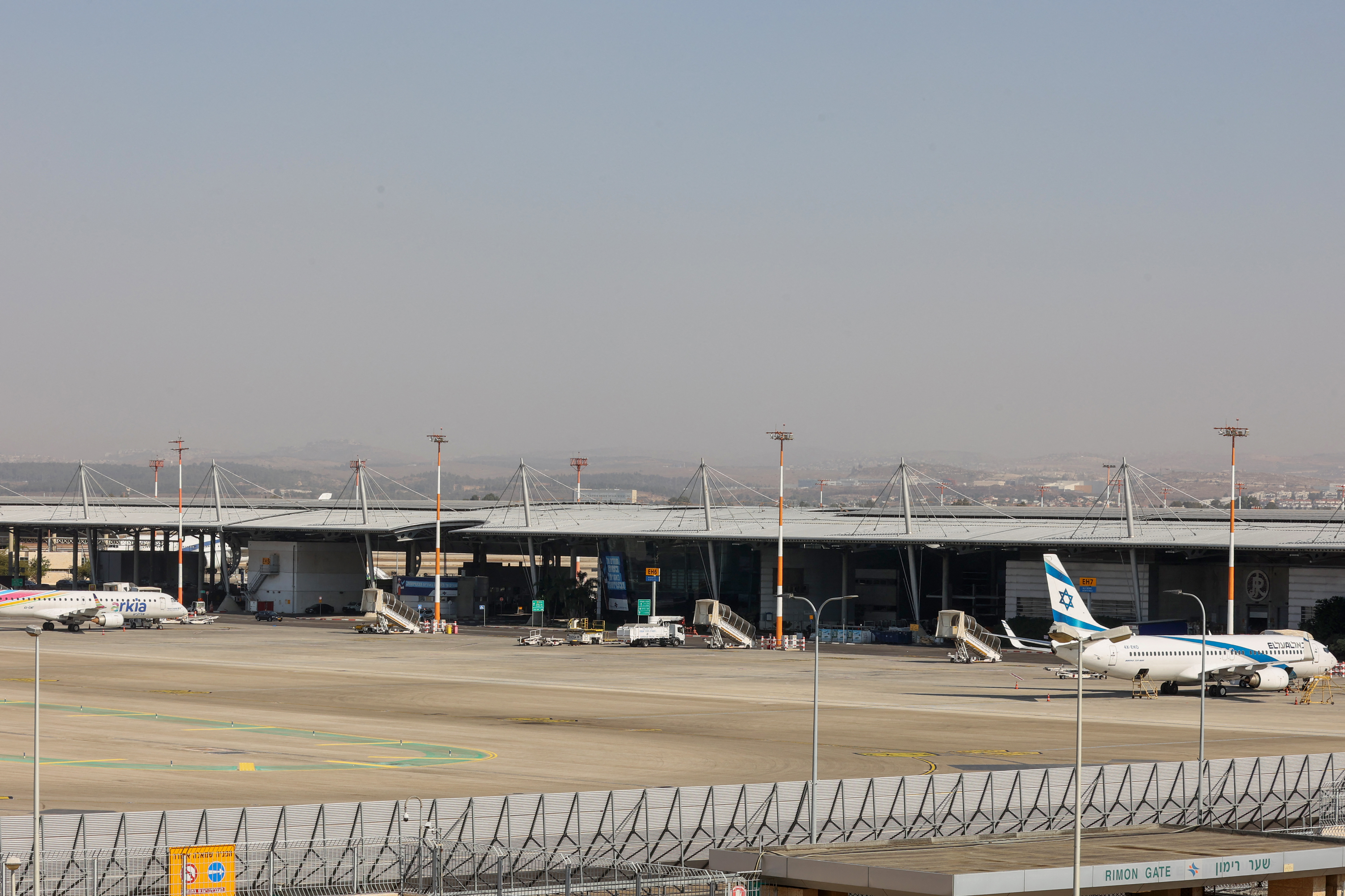 A picture shows airplanes on the tarmac at Israel's Ben Gurion airport