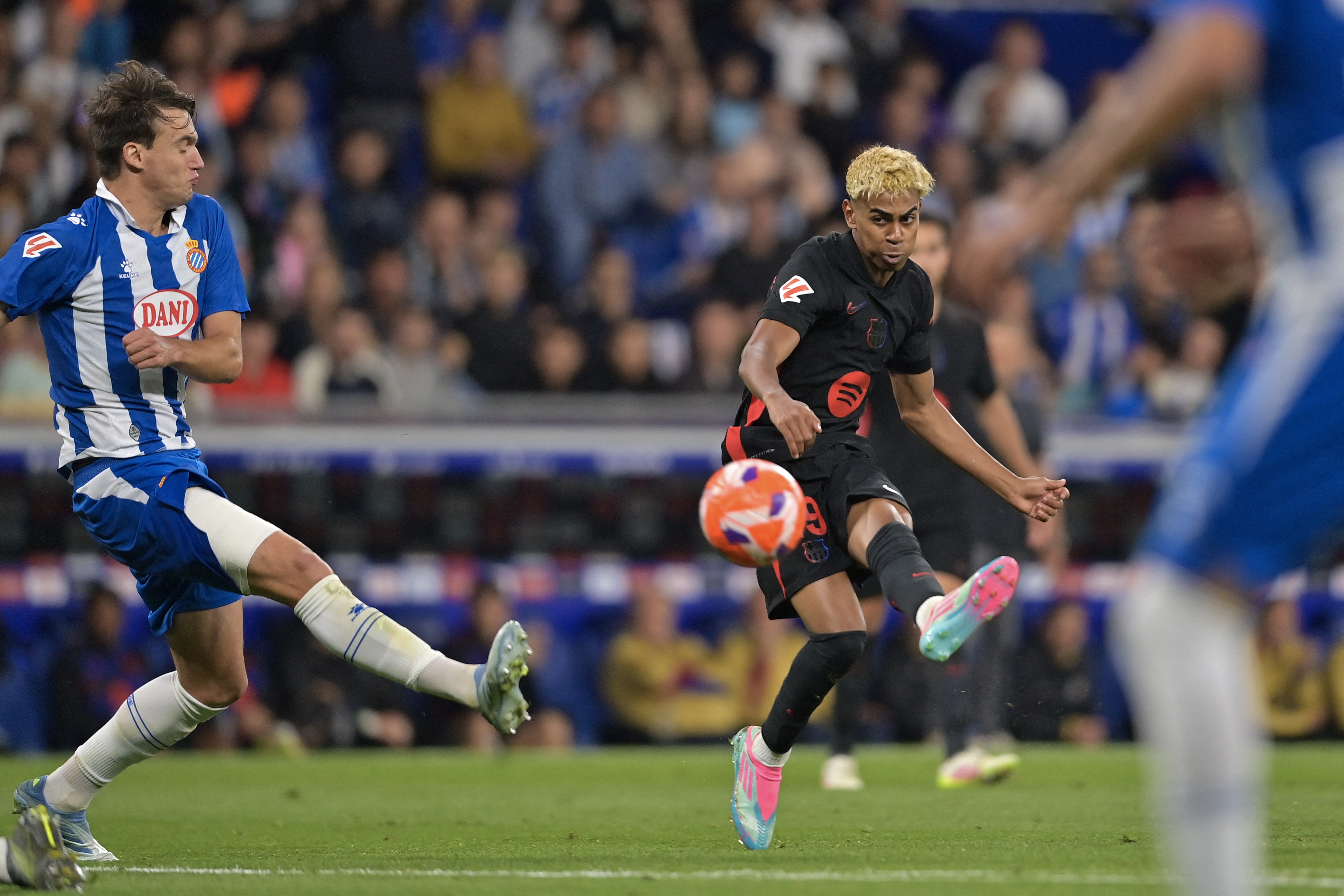 Barcelona's Lamine Yamal scores against Espanyol in La Liga