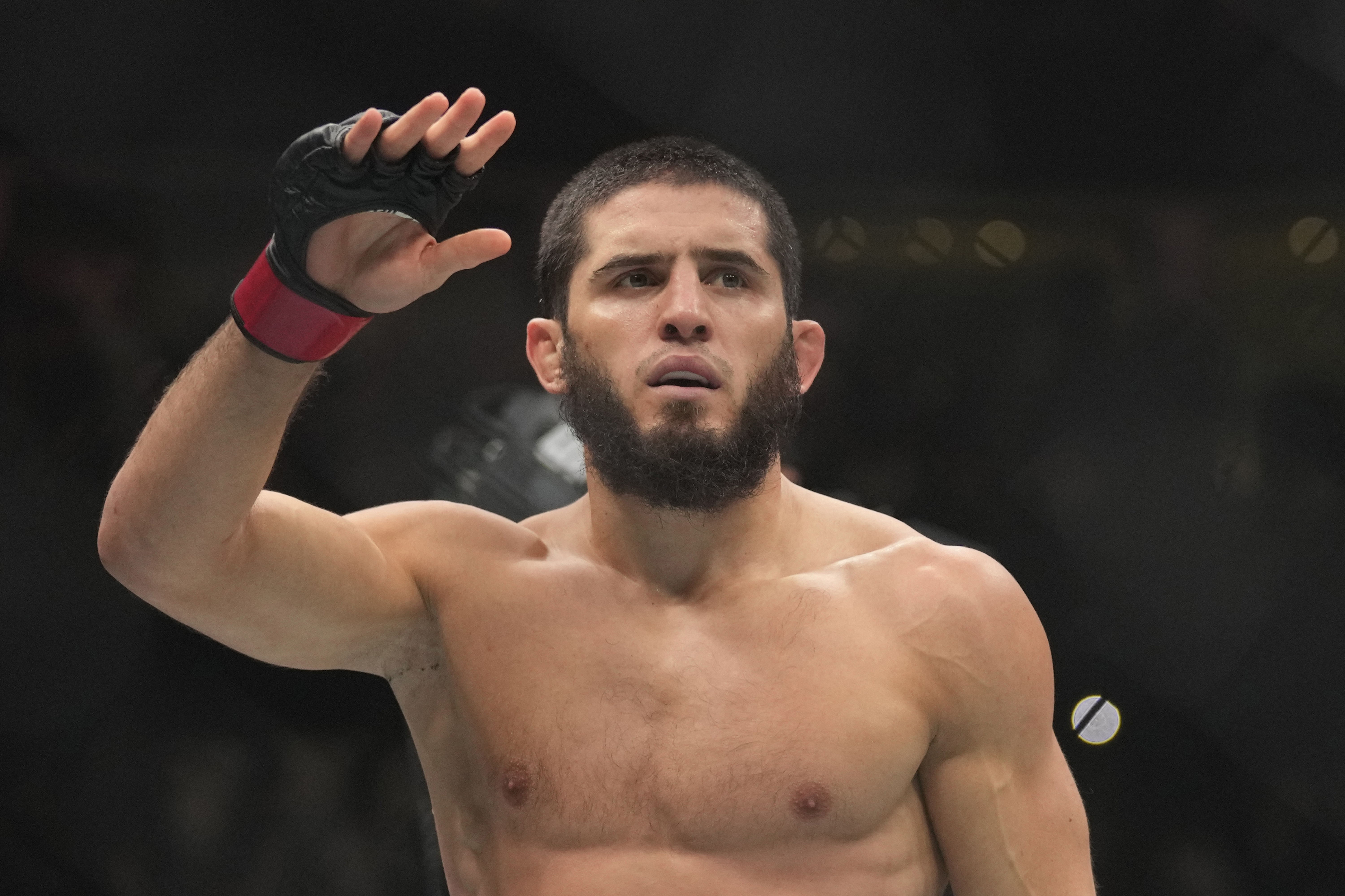 Islam Makhachev reacts.