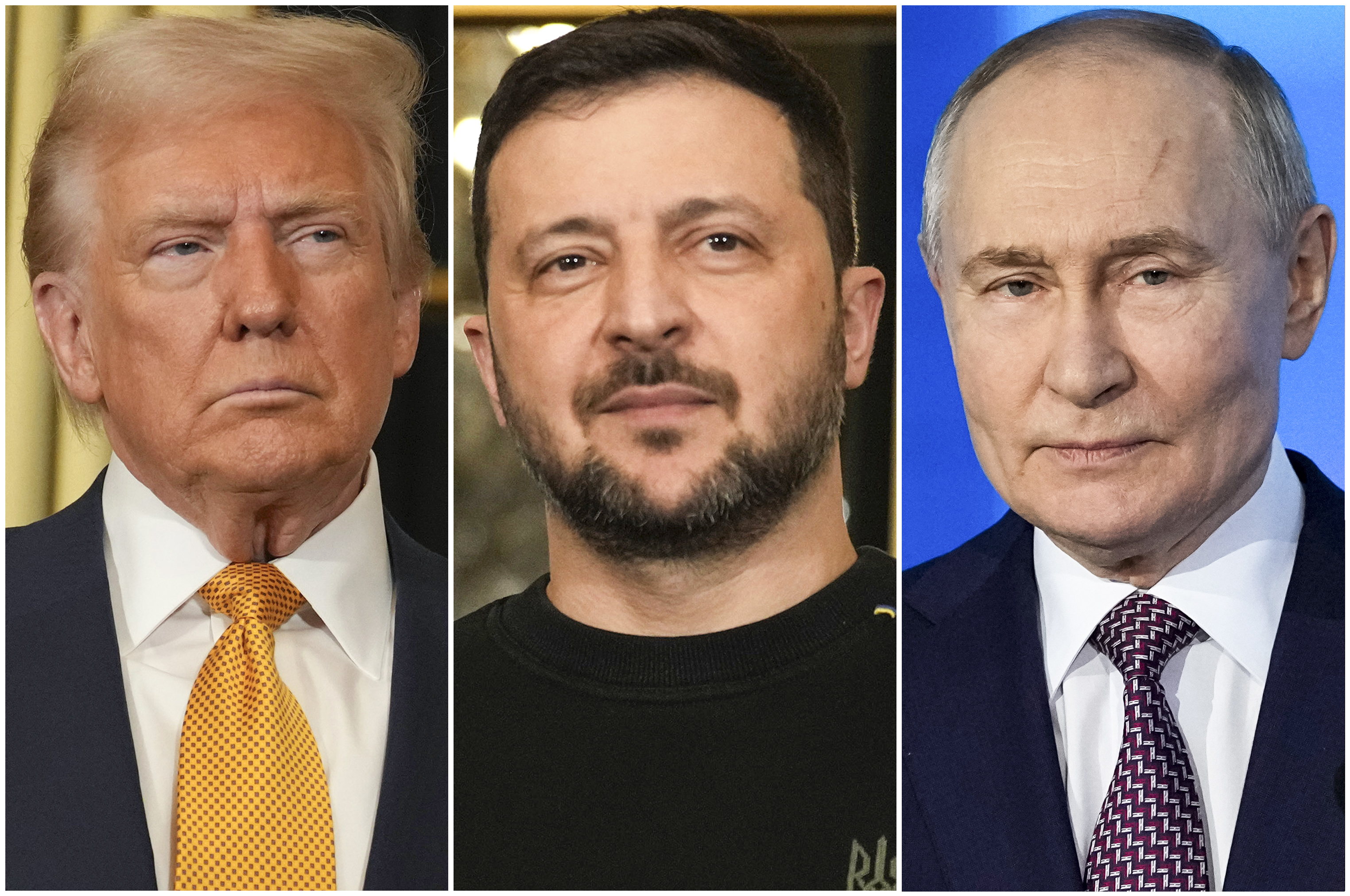 US President Donald Trump, Ukraine's President Volodymyr Zelenskyy, Russian President Vladimir Putin