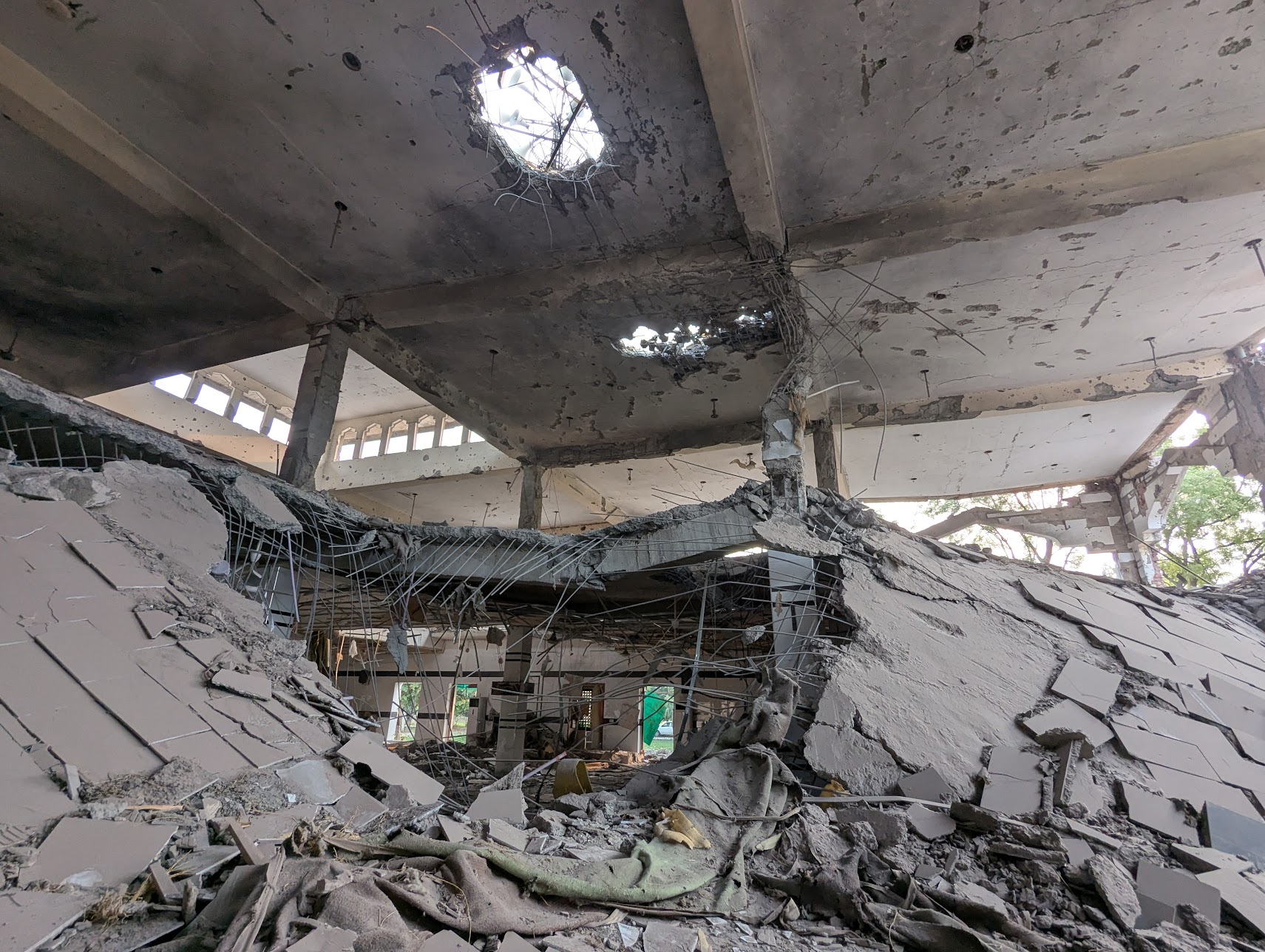 The main hall of the mosque which was also struck by missile. [Abid Hussain/Al Jazeera]