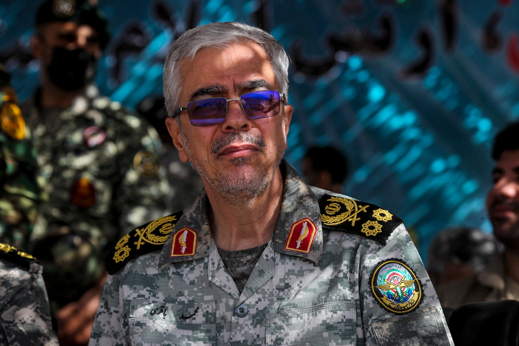 Iranian Armed Forces Chief of Staff, Major General Mohammad Bagheri, looks on during a military exercise in Isfahan, Iran, in this handout image obtained on September 8, 2022. Iranian Army/WANA (West Asia News Agency)/Handout via REUTERS ATTENTION EDITORS - THIS IMAGE HAS BEEN SUPPLIED BY A THIRD PARTY.