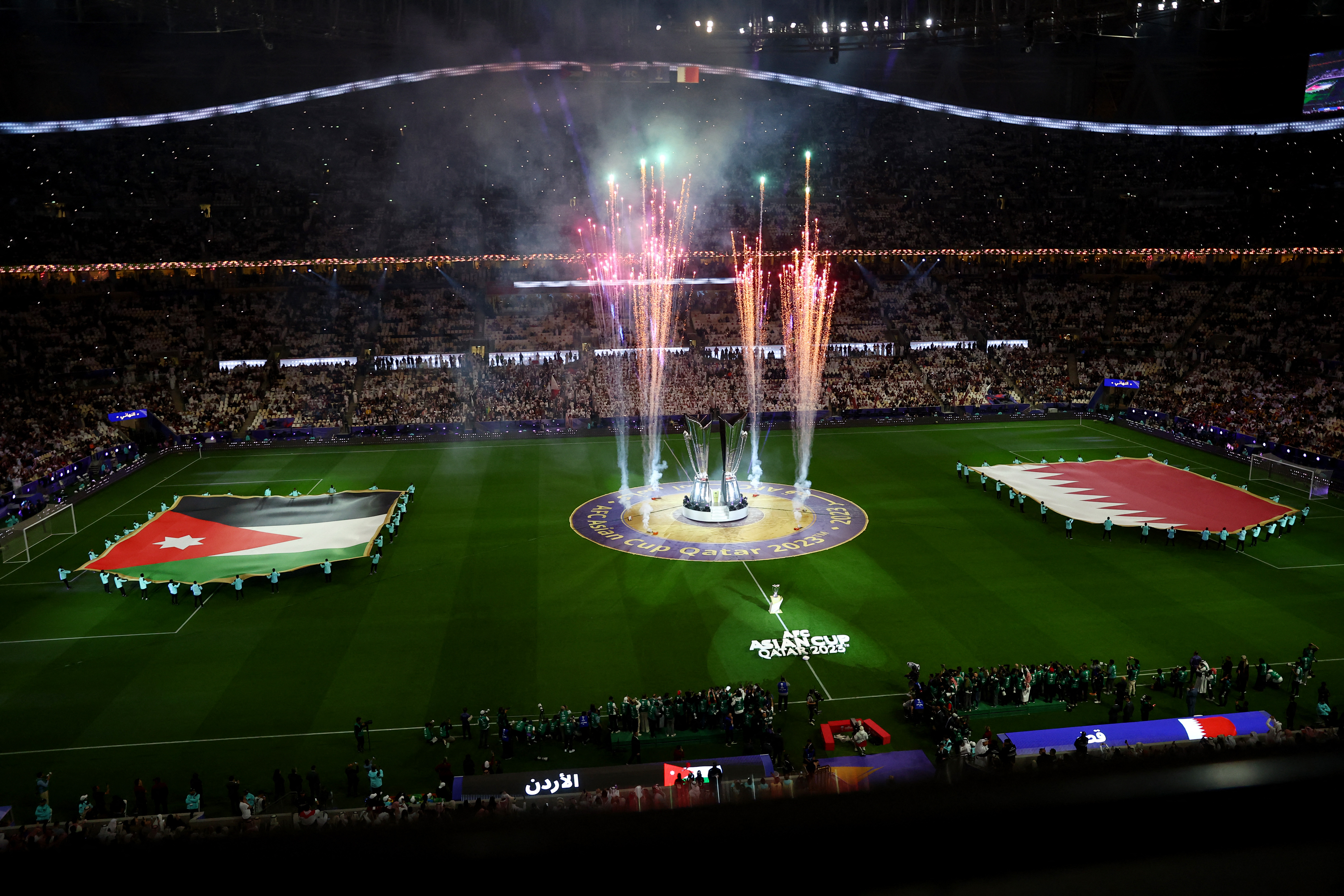AFC Asian Cup - Final - Jordan v Qatar - Lusail Stadium, Lusail, Qatar - February 10, 2024 General view of a giant AFC Asian Cup trophy is displayed inside the stadium