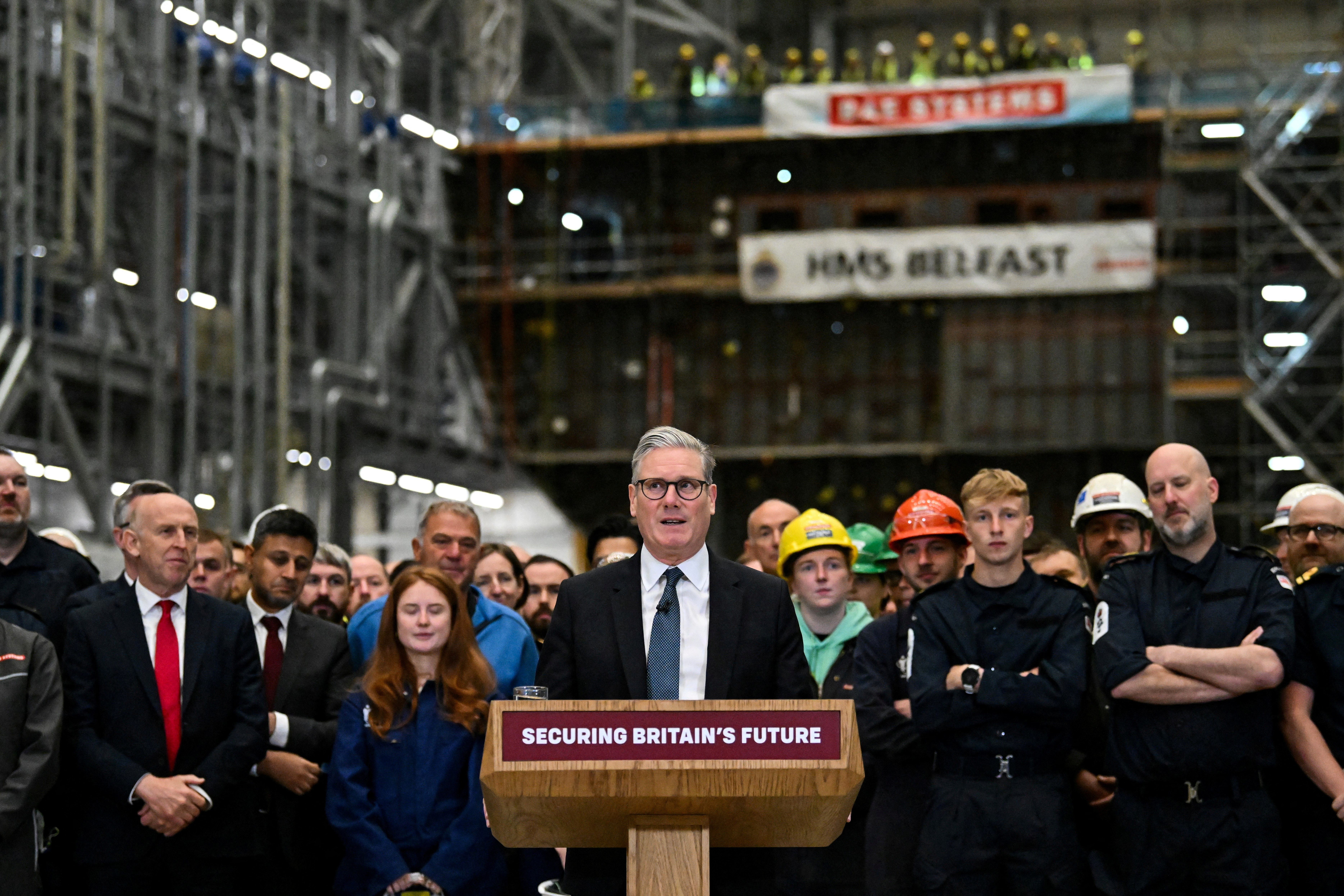 UK Prime Minister Keir Starmer delivers a speech.