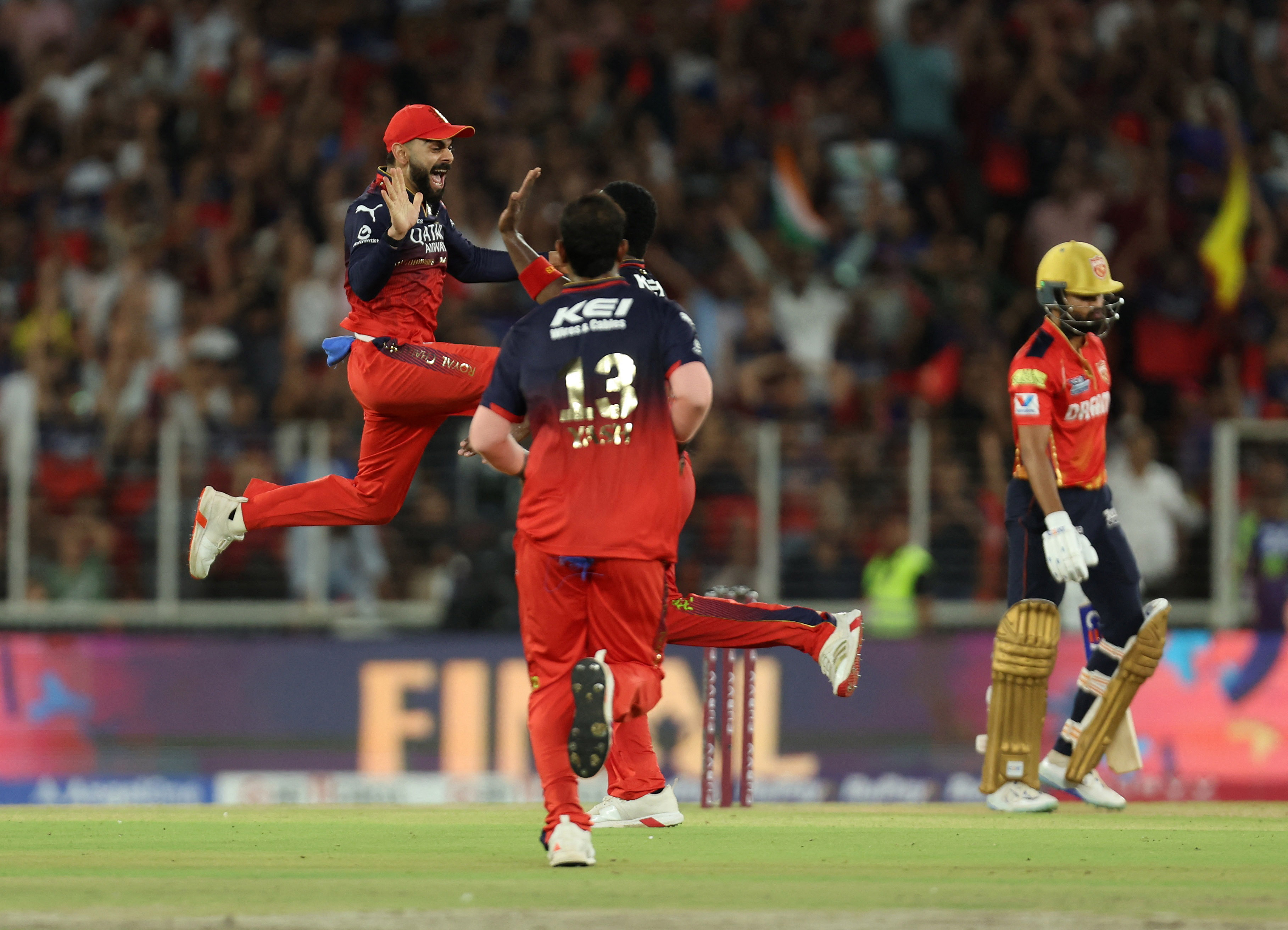  Indian Premier League - IPL - Final - Royal Challengers Bengaluru v Punjab Kings - Narendra Modi Stadium, Ahmedabad, India - June 3, 2025 Royal Challengers Bengaluru's Virat Kohli celebrates the wicket of Punjab Kings' Shreyas Iyer 