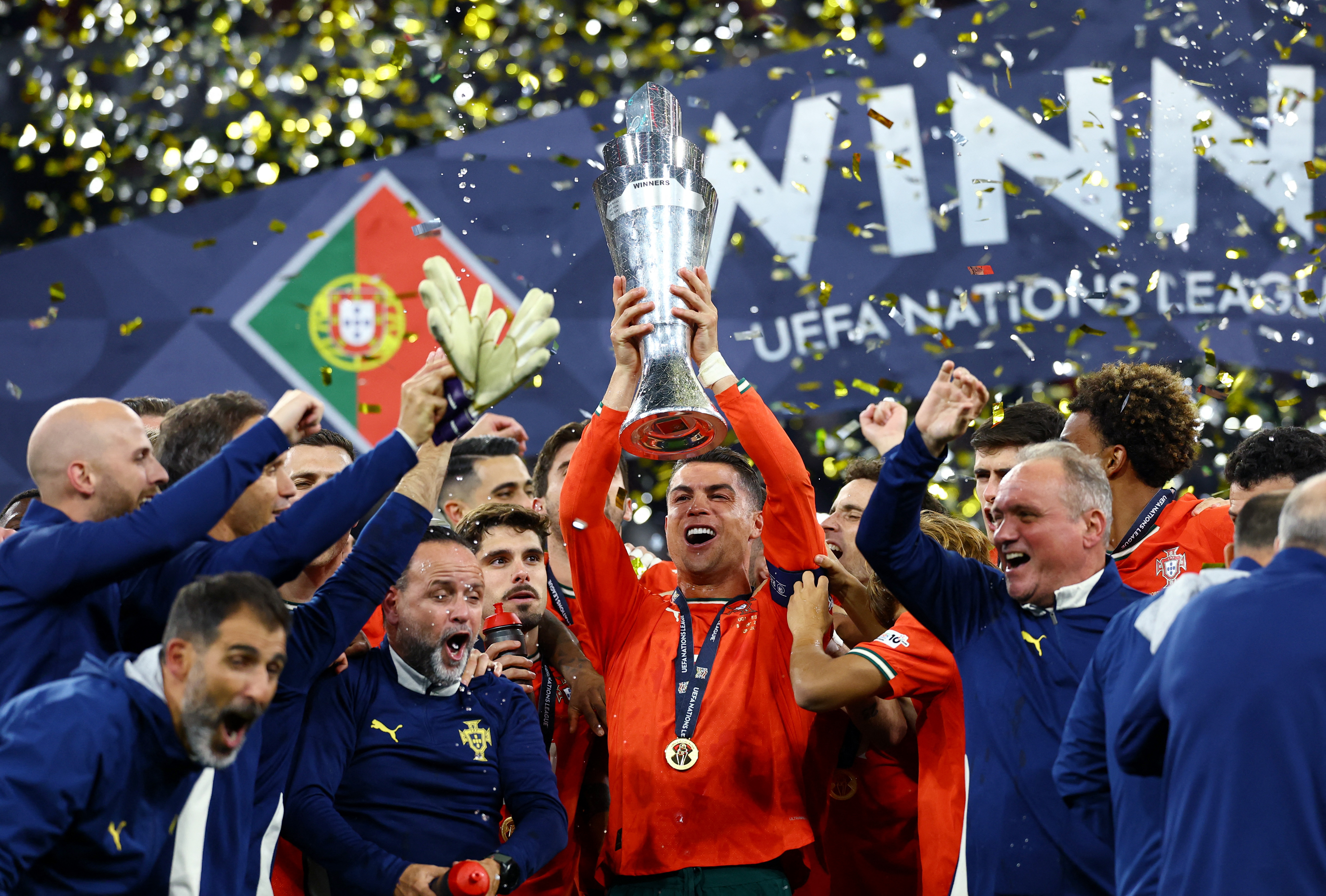 Portugal's Cristiano Ronaldo lifts the trophy