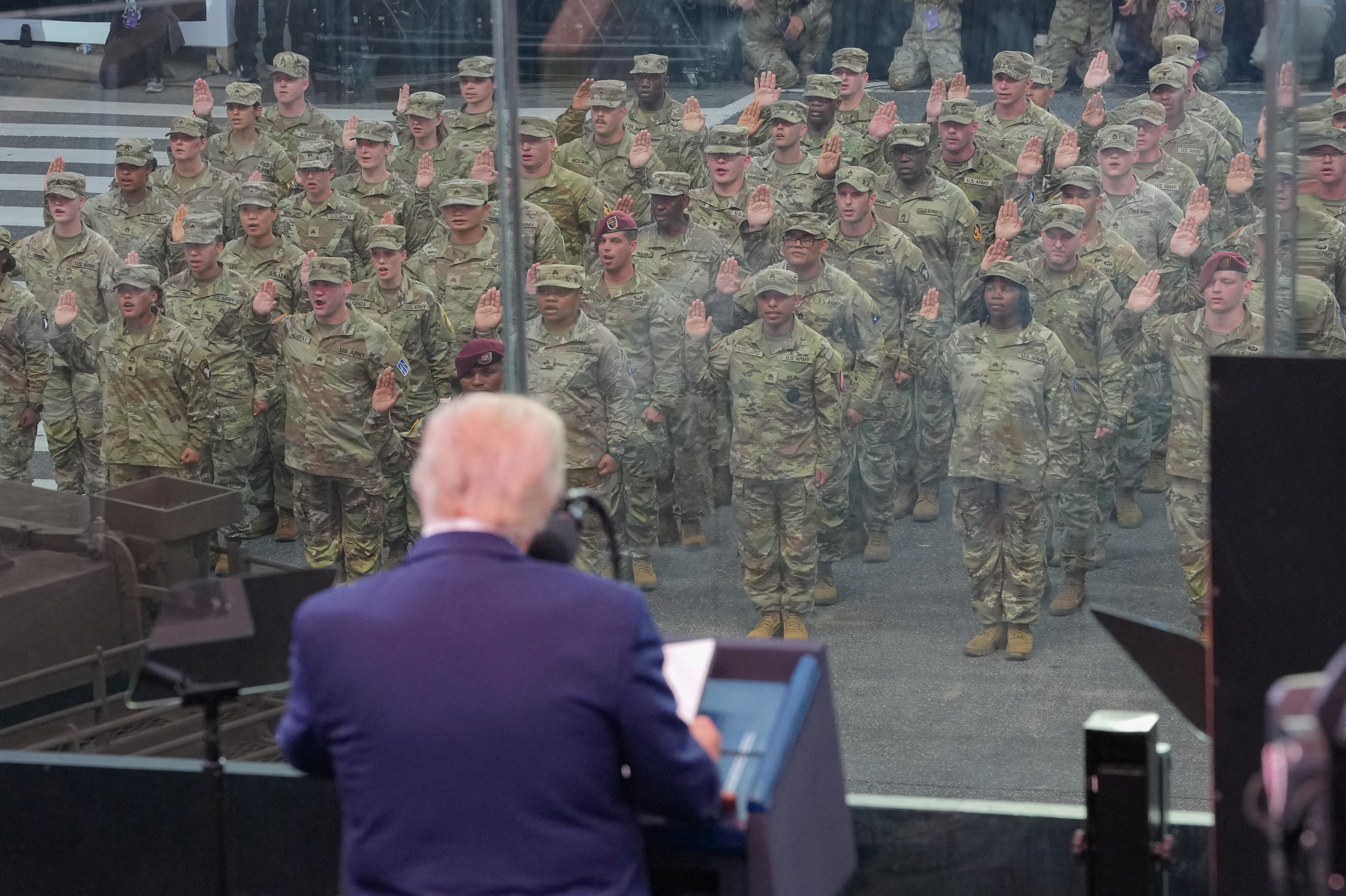 President Donald Trump speaks during a celebration of the Army's 250th birthday on the National Mall in Washington, D.C., U.S., June, 14, 2025. Doug Mills/Pool via REUTERS TPX IMAGES OF THE DAY