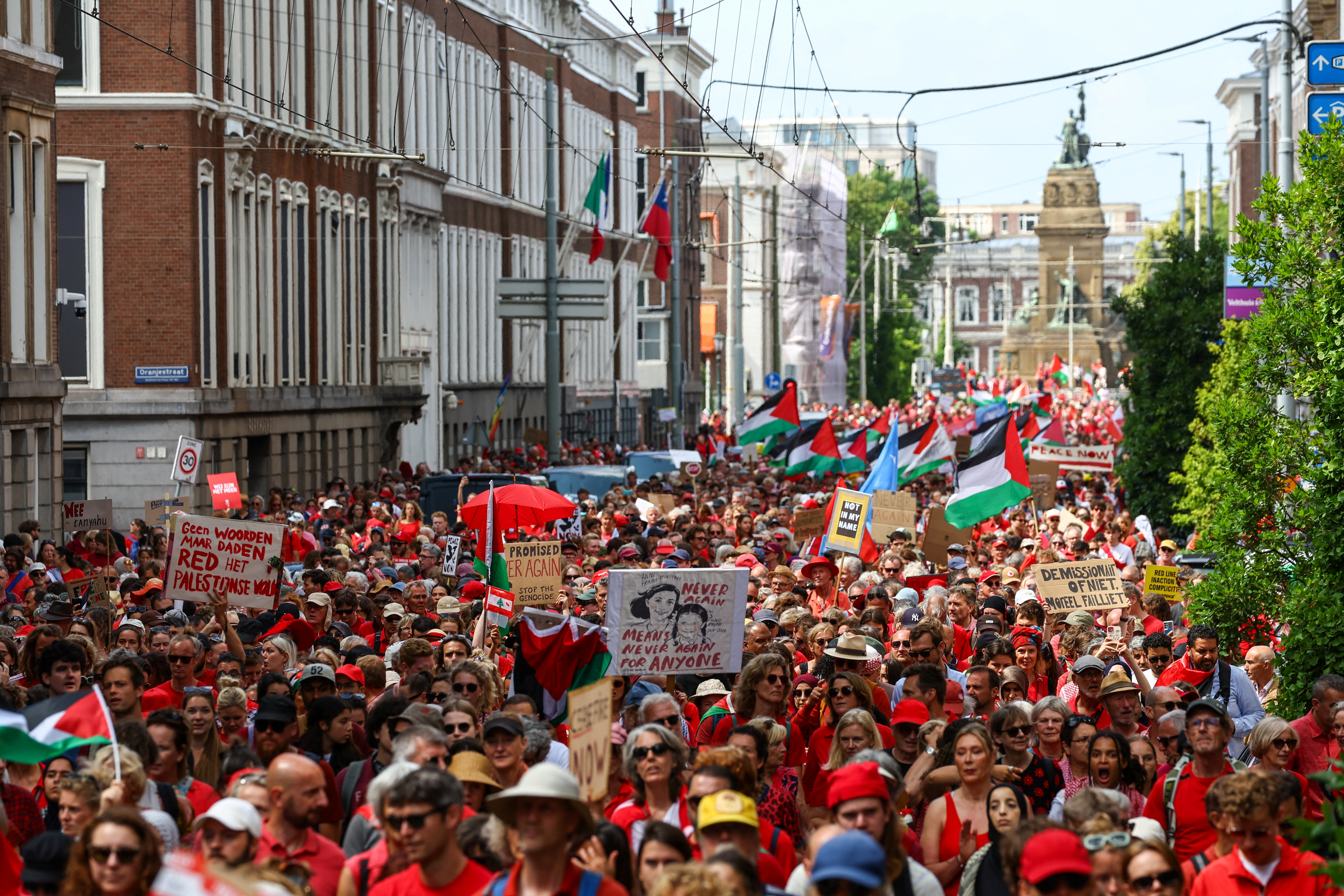 Demonstrators protest against conditions in Gaza and demand that the caretaker government impose sanctions against Israel