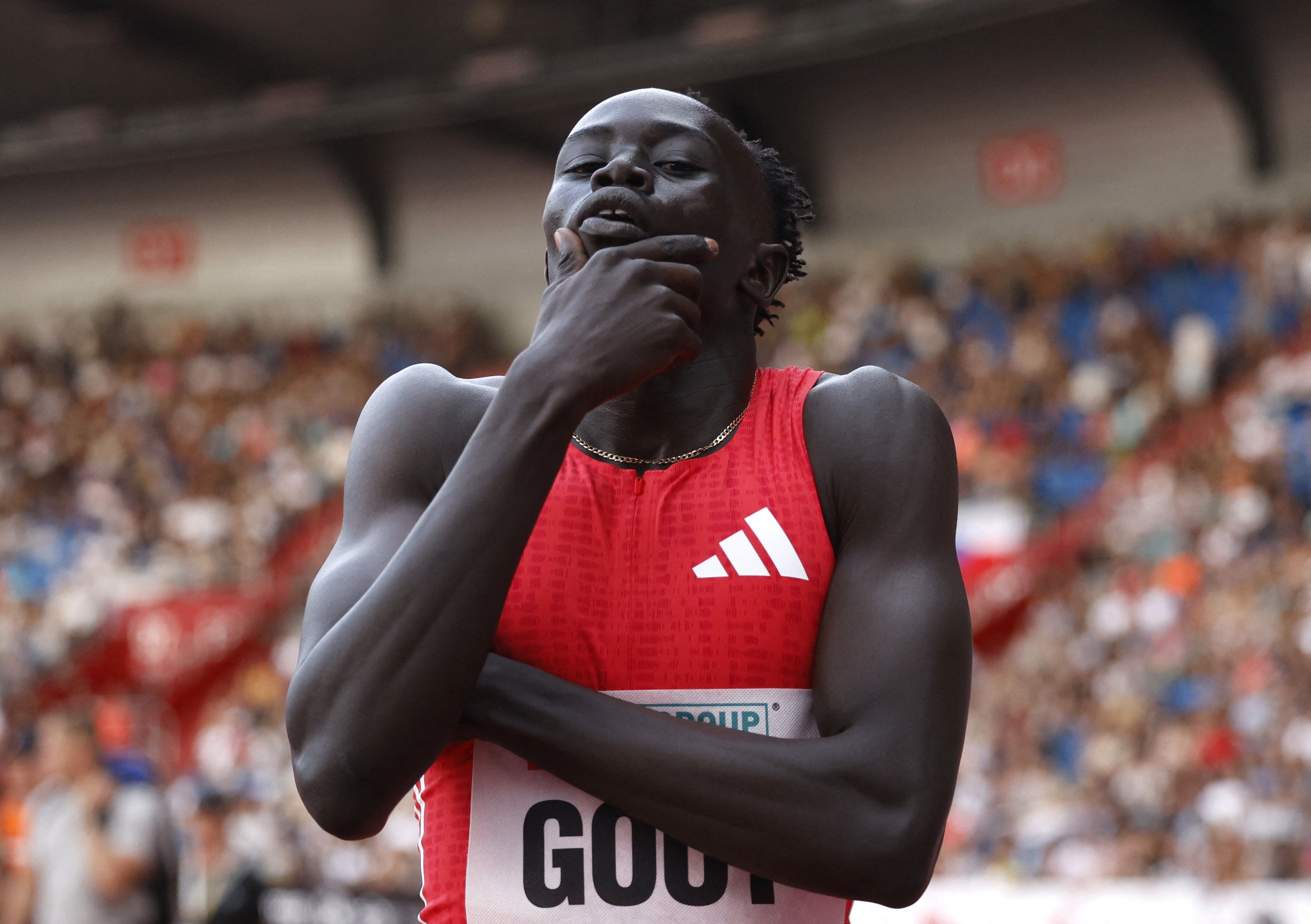 Gout Gout celebrates winning.