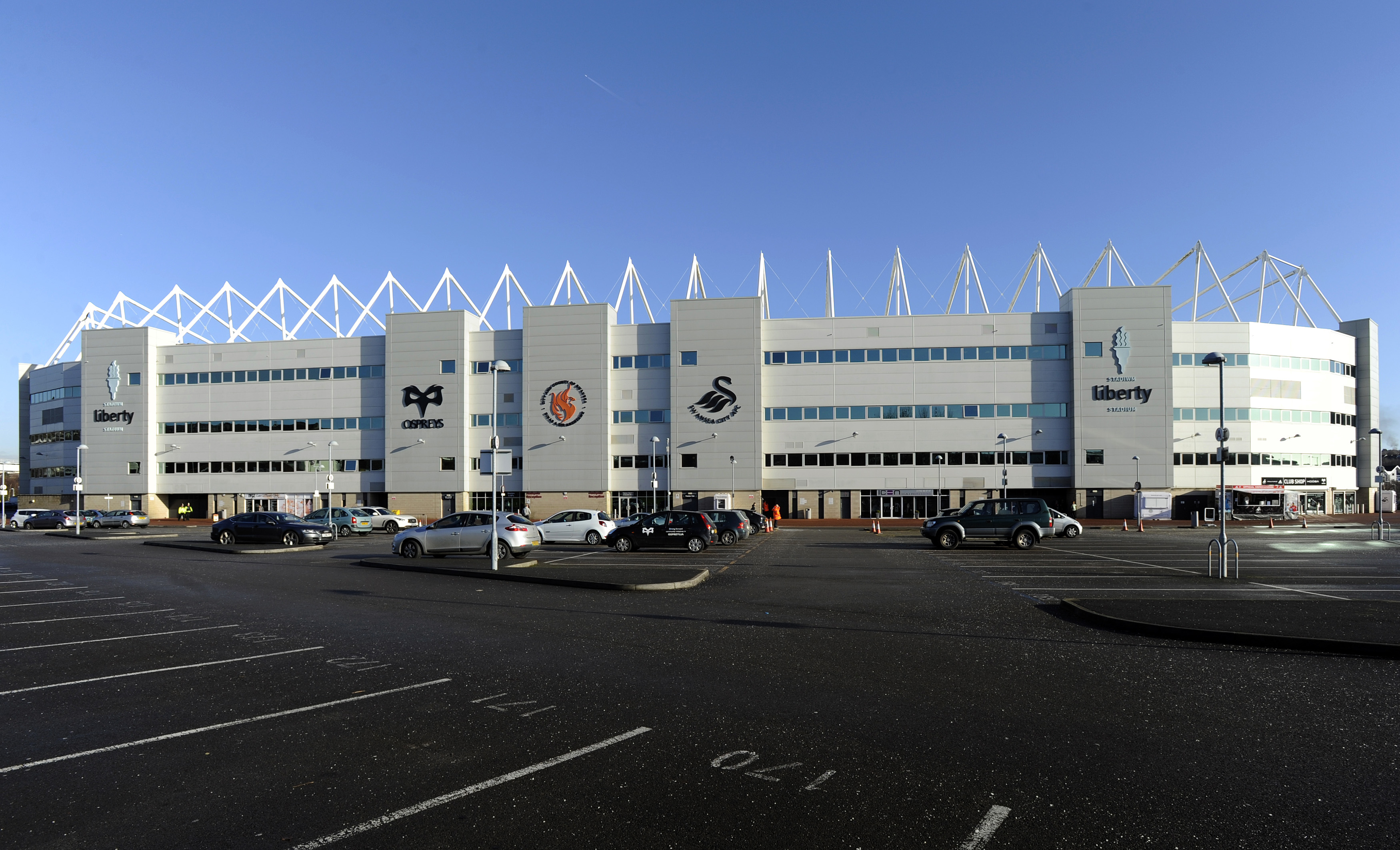 An external view of Swansea City's ground is seen before their English Premier League soccer match against Norwich City at the Liberty Stadium in Swansea