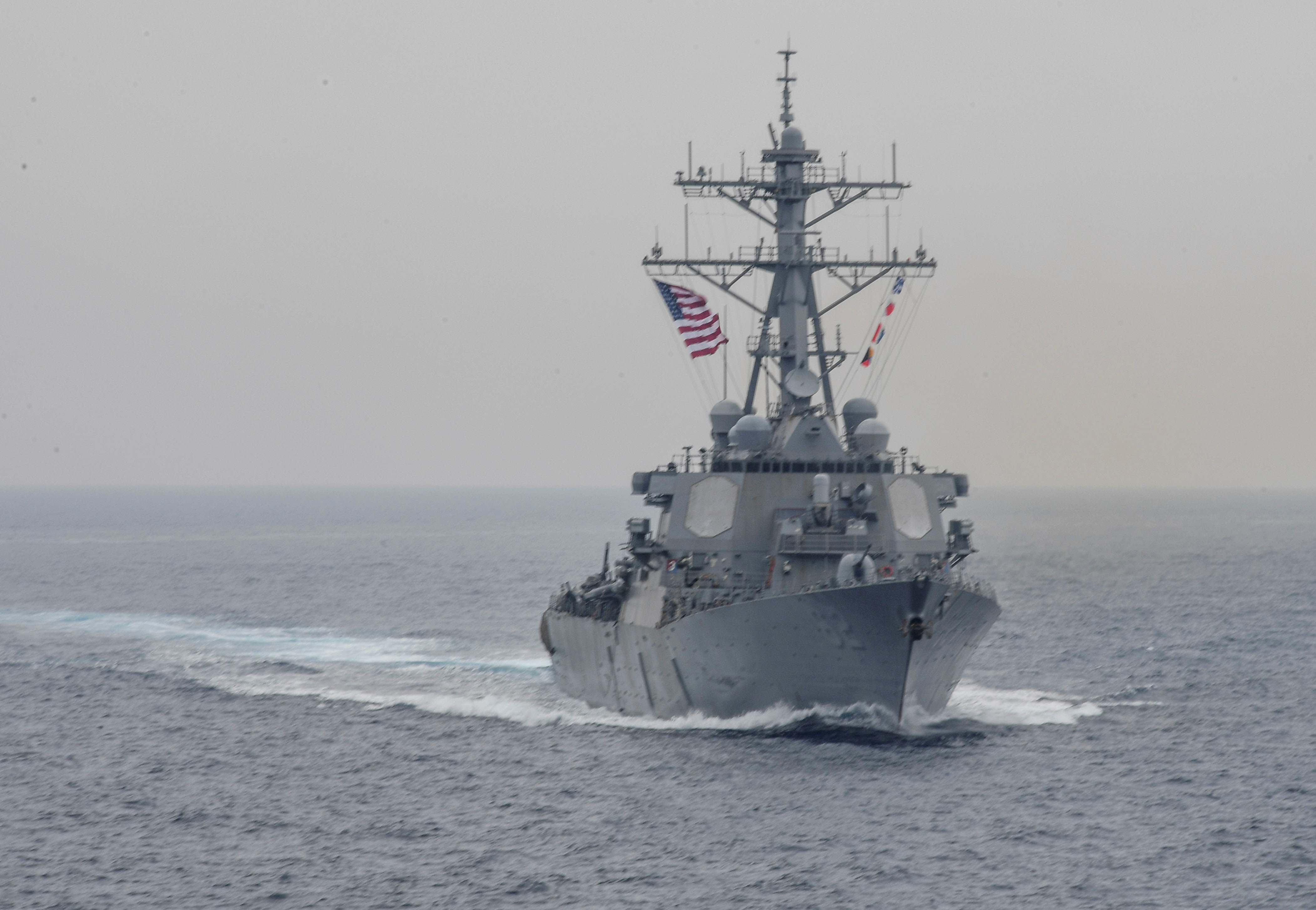 The Arleigh Burke-class guided-missile destroyer USS Fitzgerald sails in formation during a bilateral exercise between USS Carl Vinson and USS Ronald Reagan carrier strike groups and the Japanese Maritime Self-Defense Force (JMSDF) in the Sea of Japan, in this June 1, 2017 handout photo. Courtesy of U.S. Navy/Mass Communication Specialist 3rd Class Kelsey L. Adams/Handout via REUTERS ATTENTION EDITORS - THIS IMAGE WAS PROVIDED BY A THIRD PARTY. EDITORIAL USE ONLY.