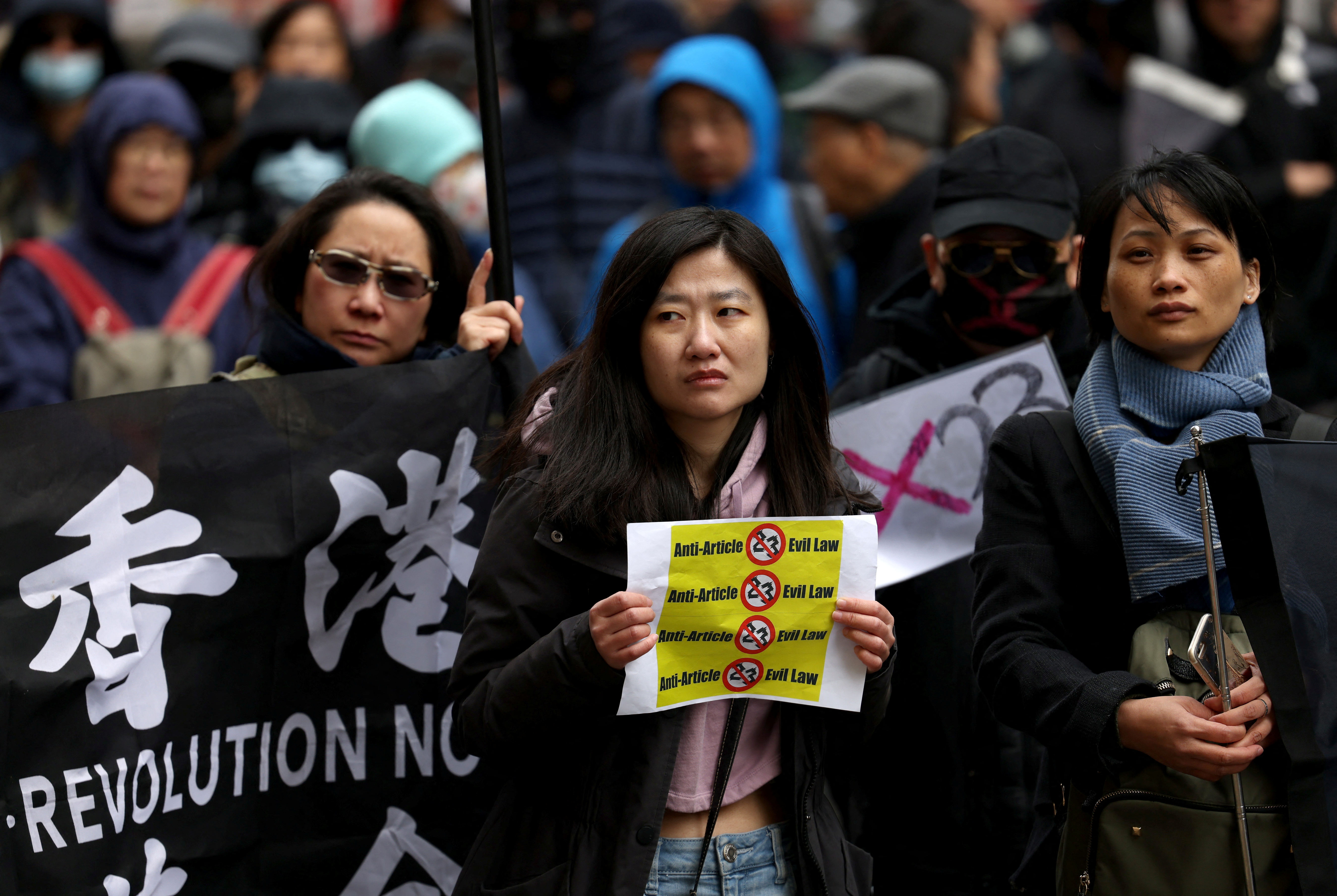 Protesters take part in a rally.