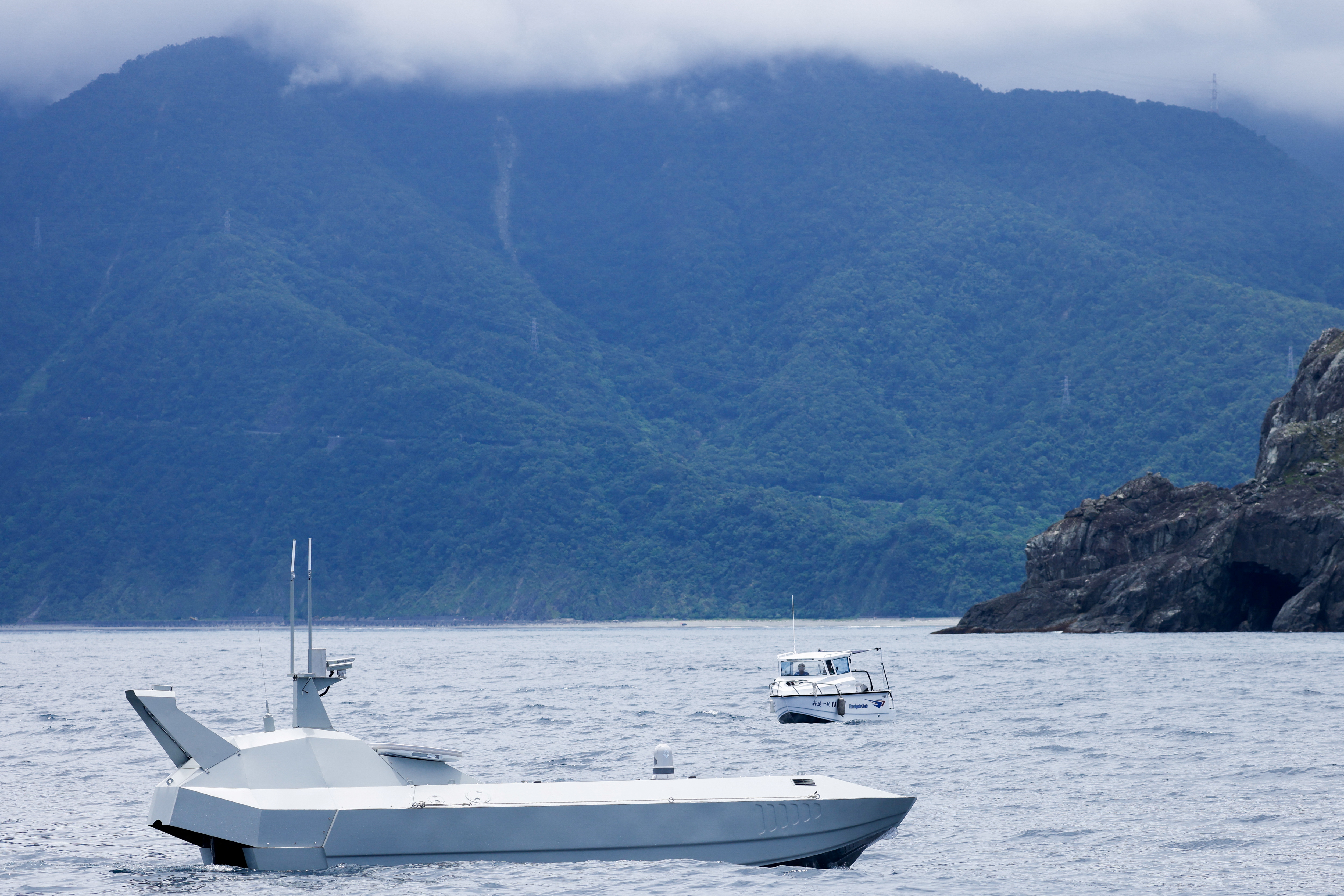 A SeaShark 800 sea drone takes part in a test ride in the sea.