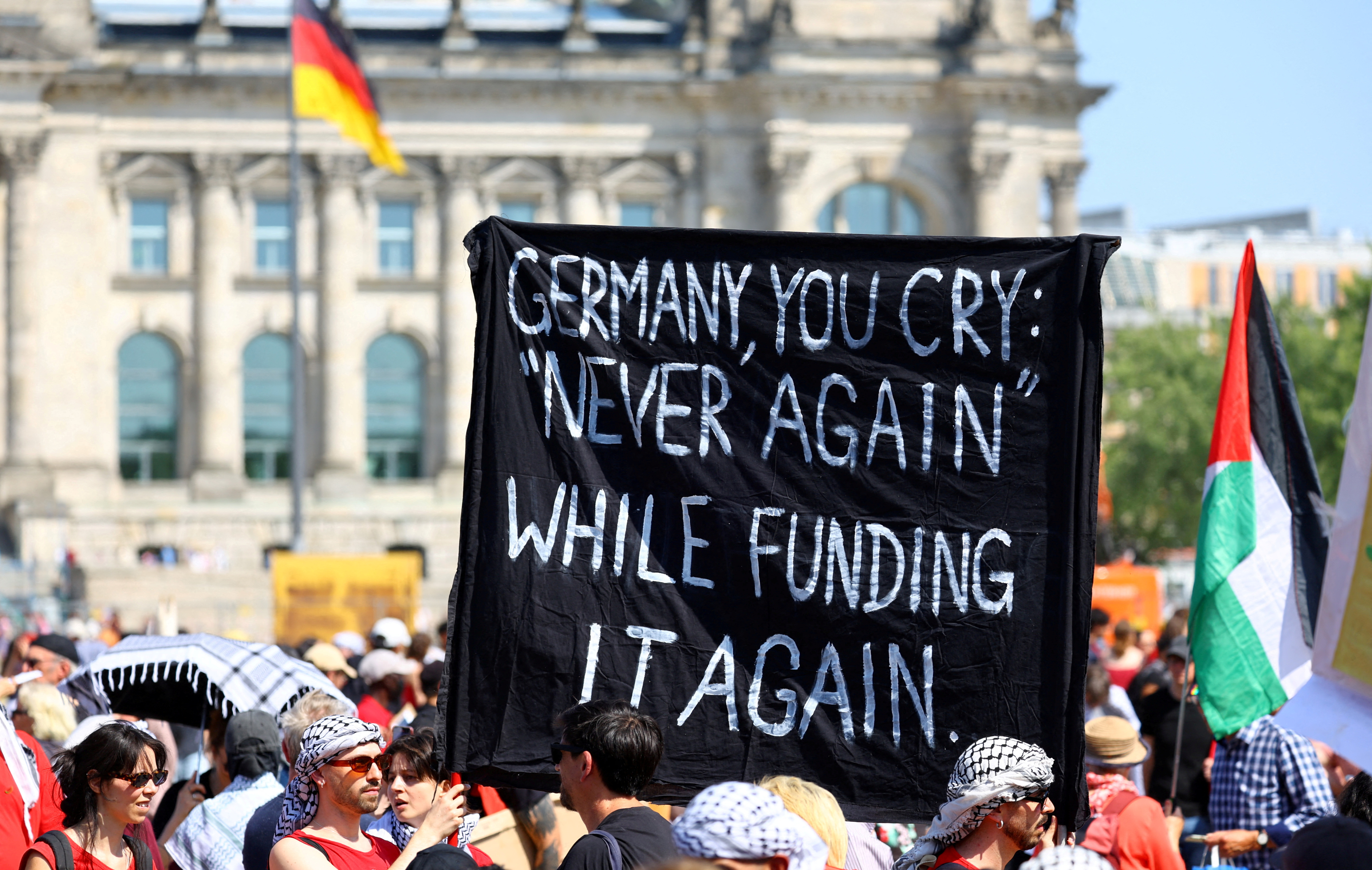 Demonstrators protest against conditions in Gaza and demand sanctions against Israel