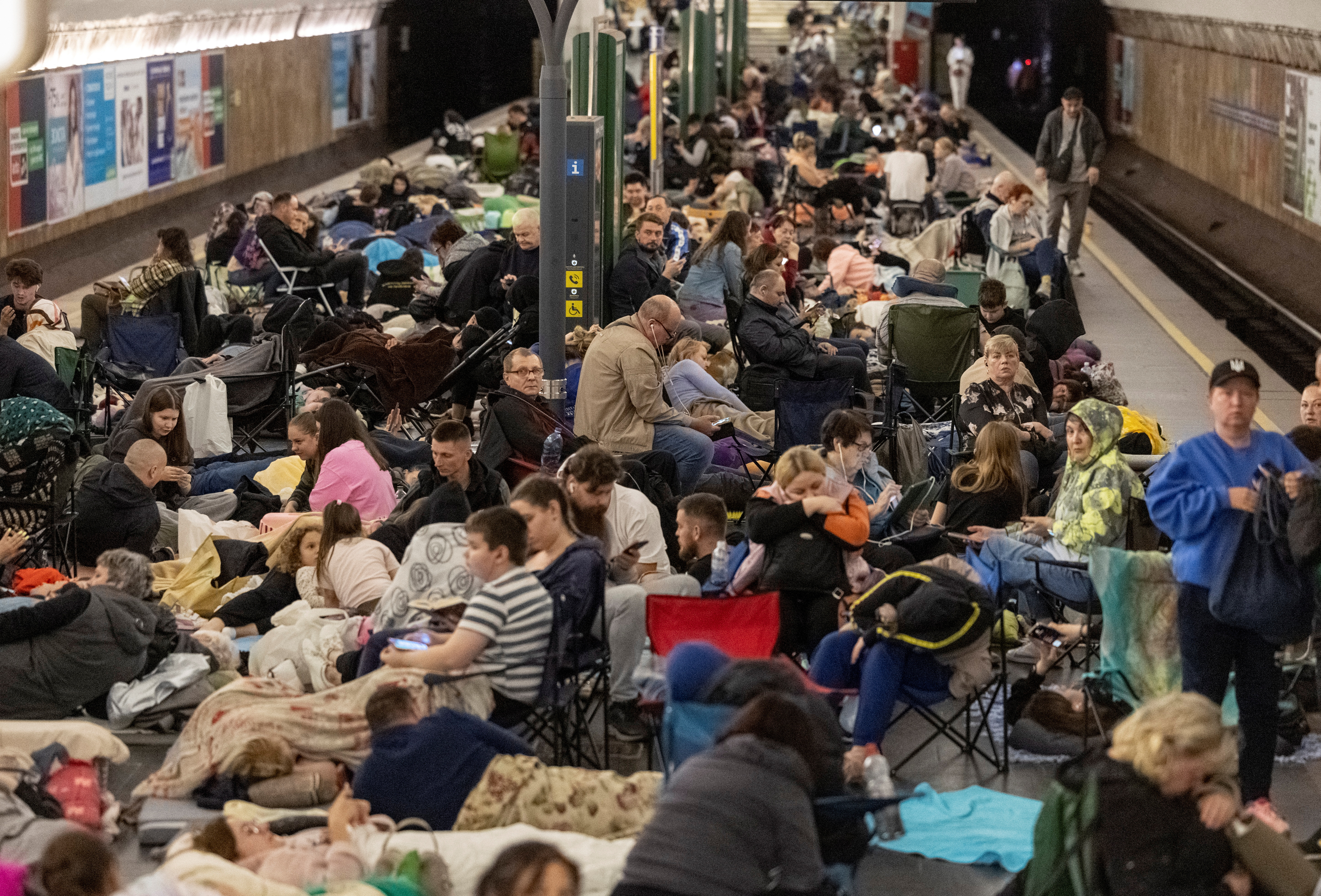 People take shelter inside a metro station during a Russian military strike, amid Russia's attack on Ukraine, in Kyiv, Ukraine June 29, 2025. REUTERS/Yan Dobronosov TPX IMAGES OF THE DAY