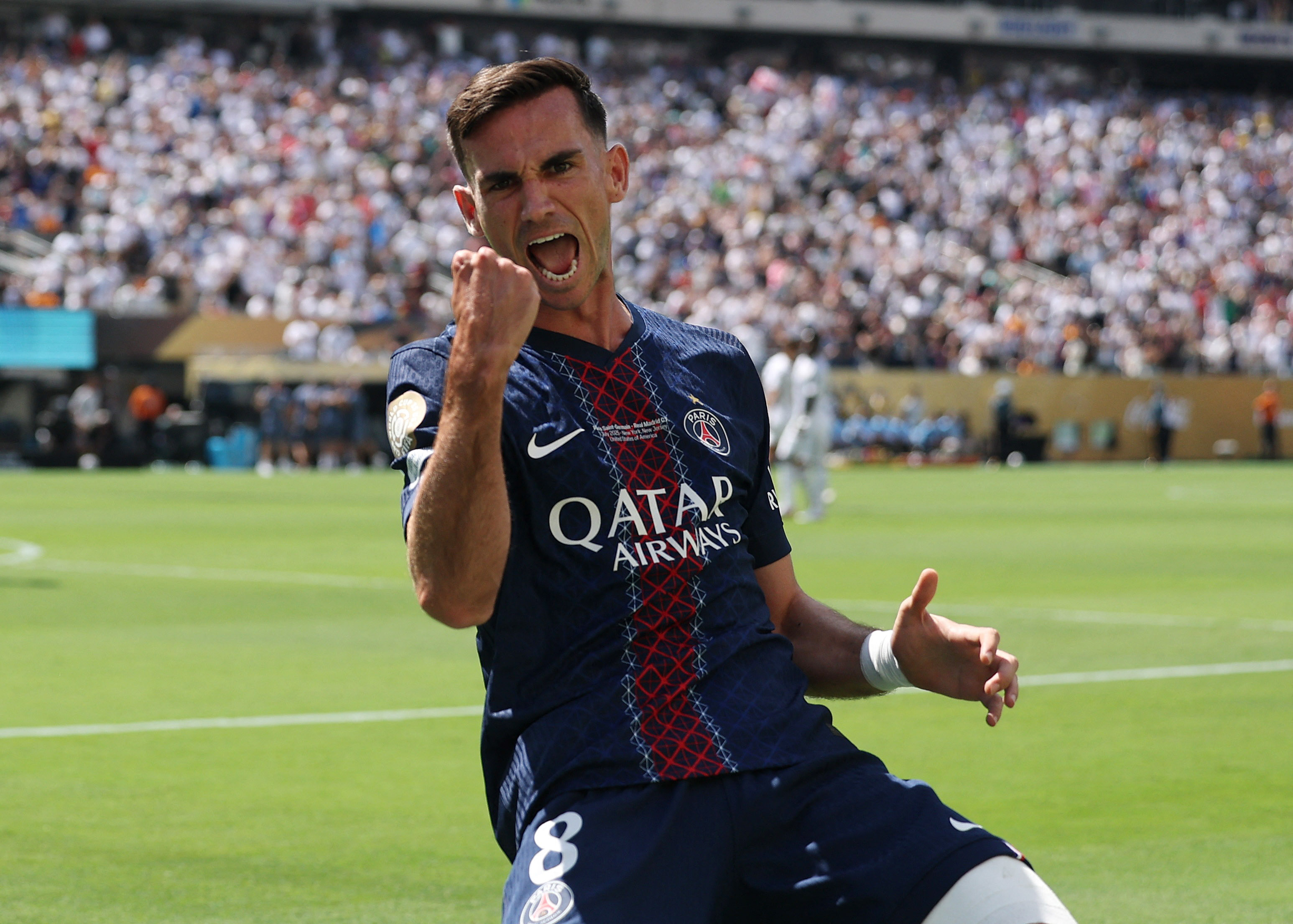Paris Saint-Germain's Fabian Ruiz celebrates scoring their first goal