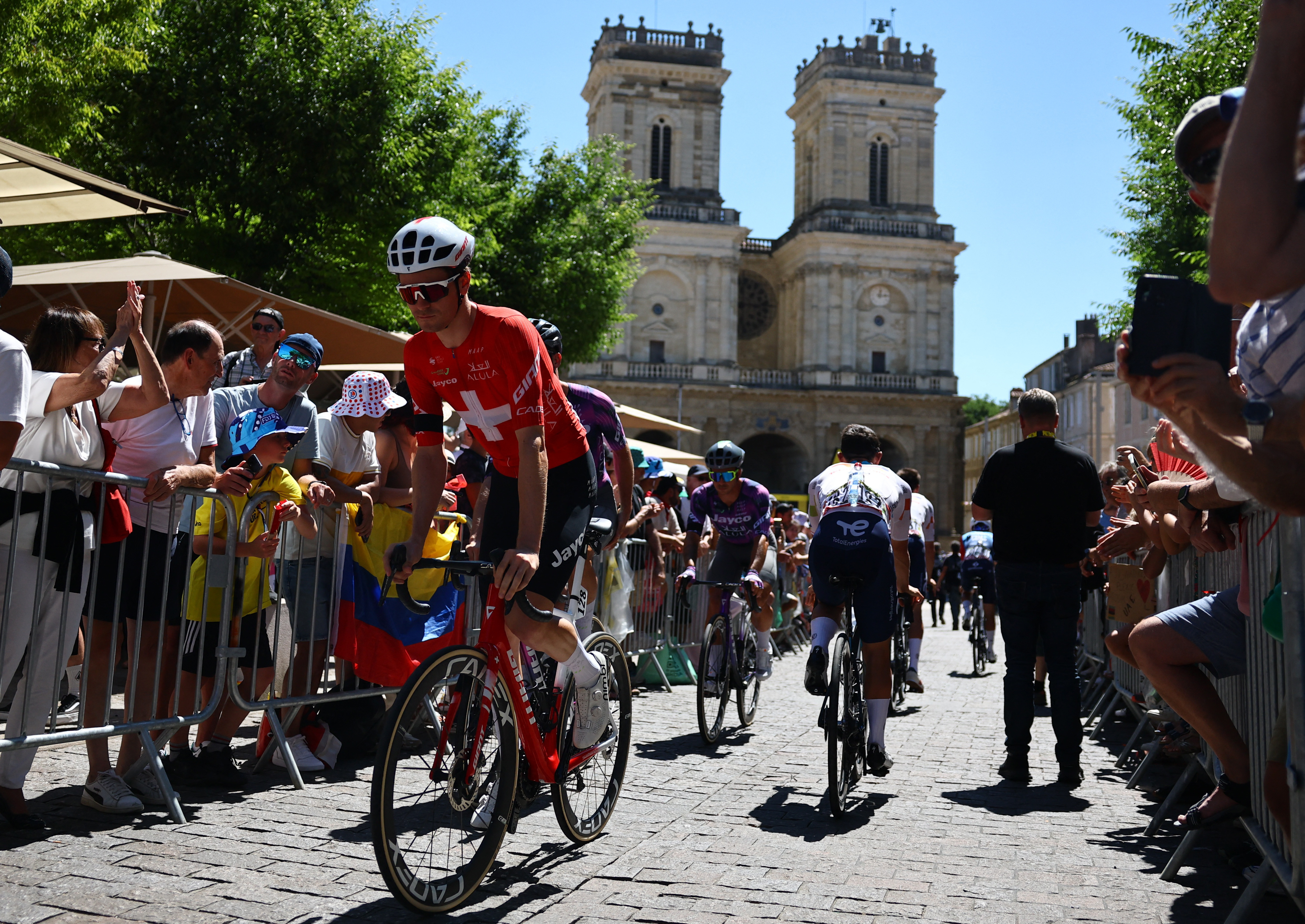 Tour de France - Stage 12 - Auch to Hautacam - Auch, France - July 17, 2025 Team Jayco AlUla's Mauro Schmid before the start of Stage