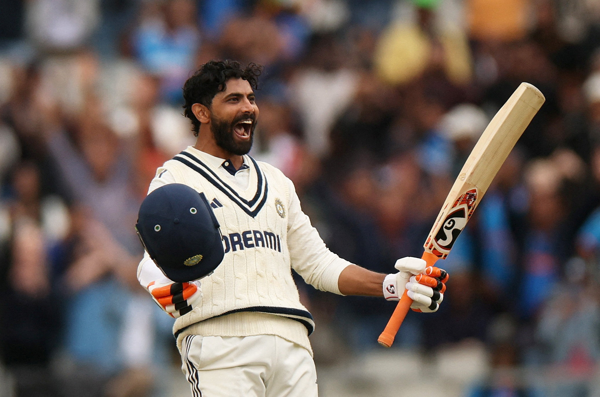 Ravindra Jadeja reacts.