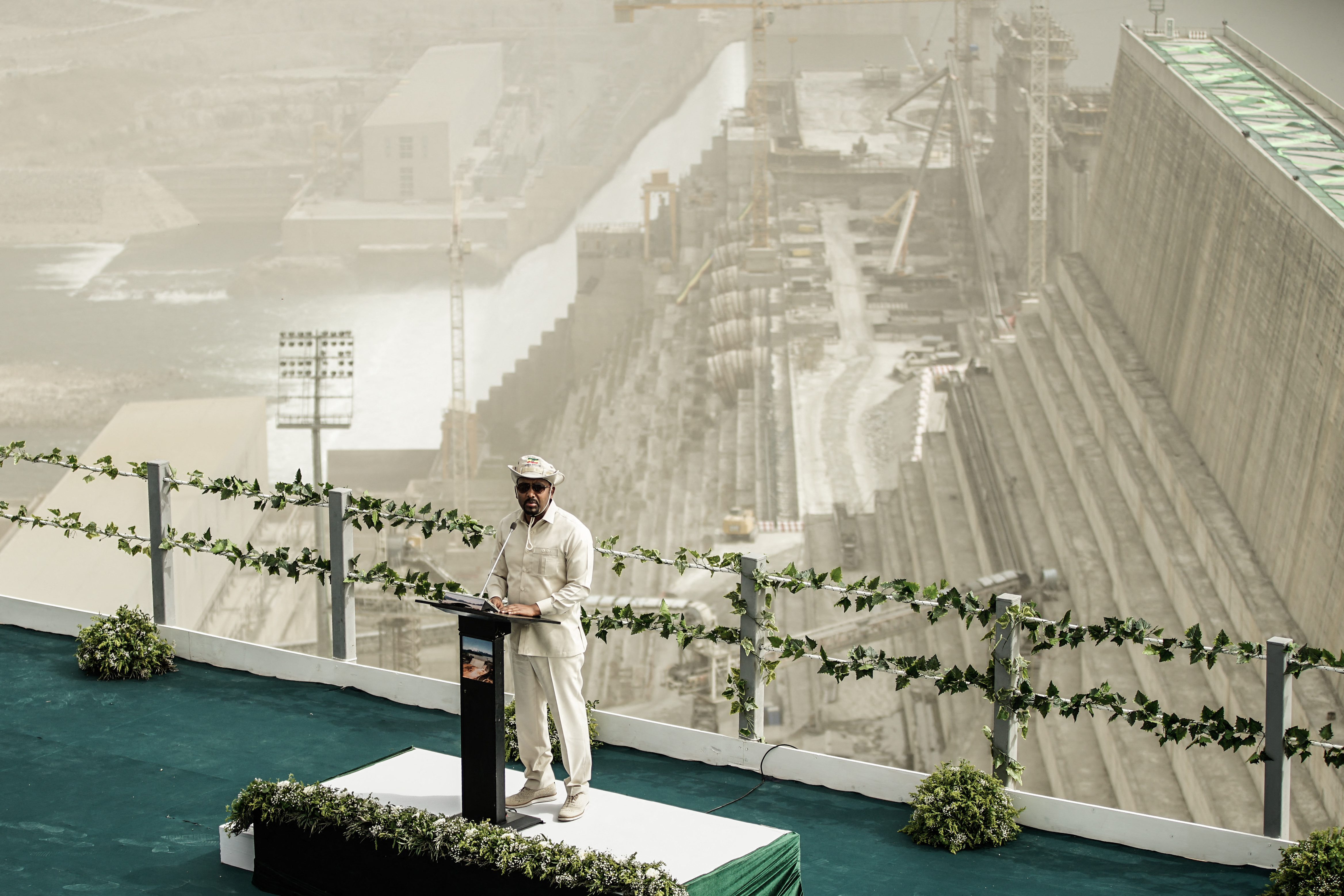 Ethiopia's Prime Minister Abiy Ahmed speaks at the site of the Grand Ethiopian Renaissance Dam (GERD).