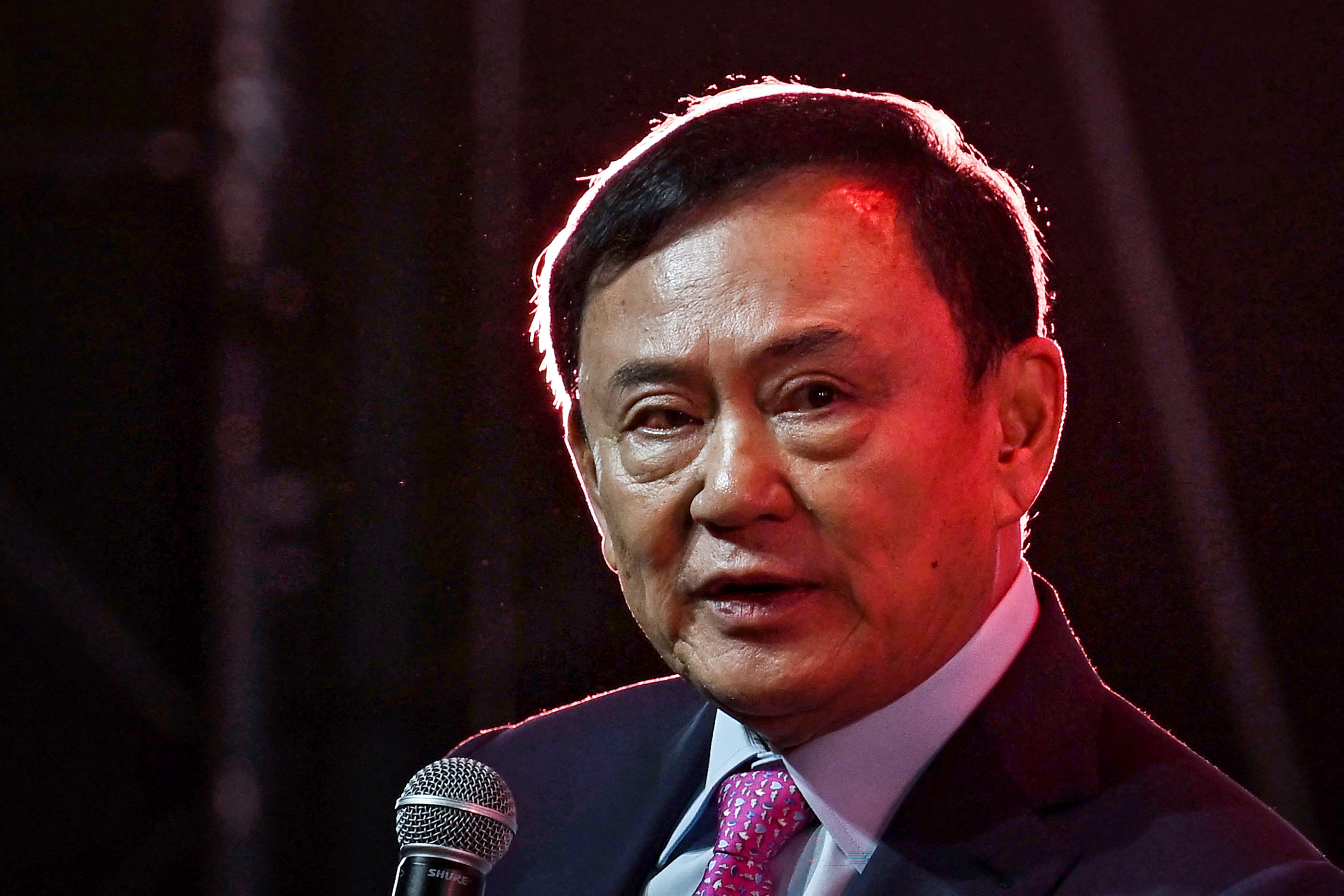 Thailand's former Prime Minister Thaksin Shinawatra speaks.