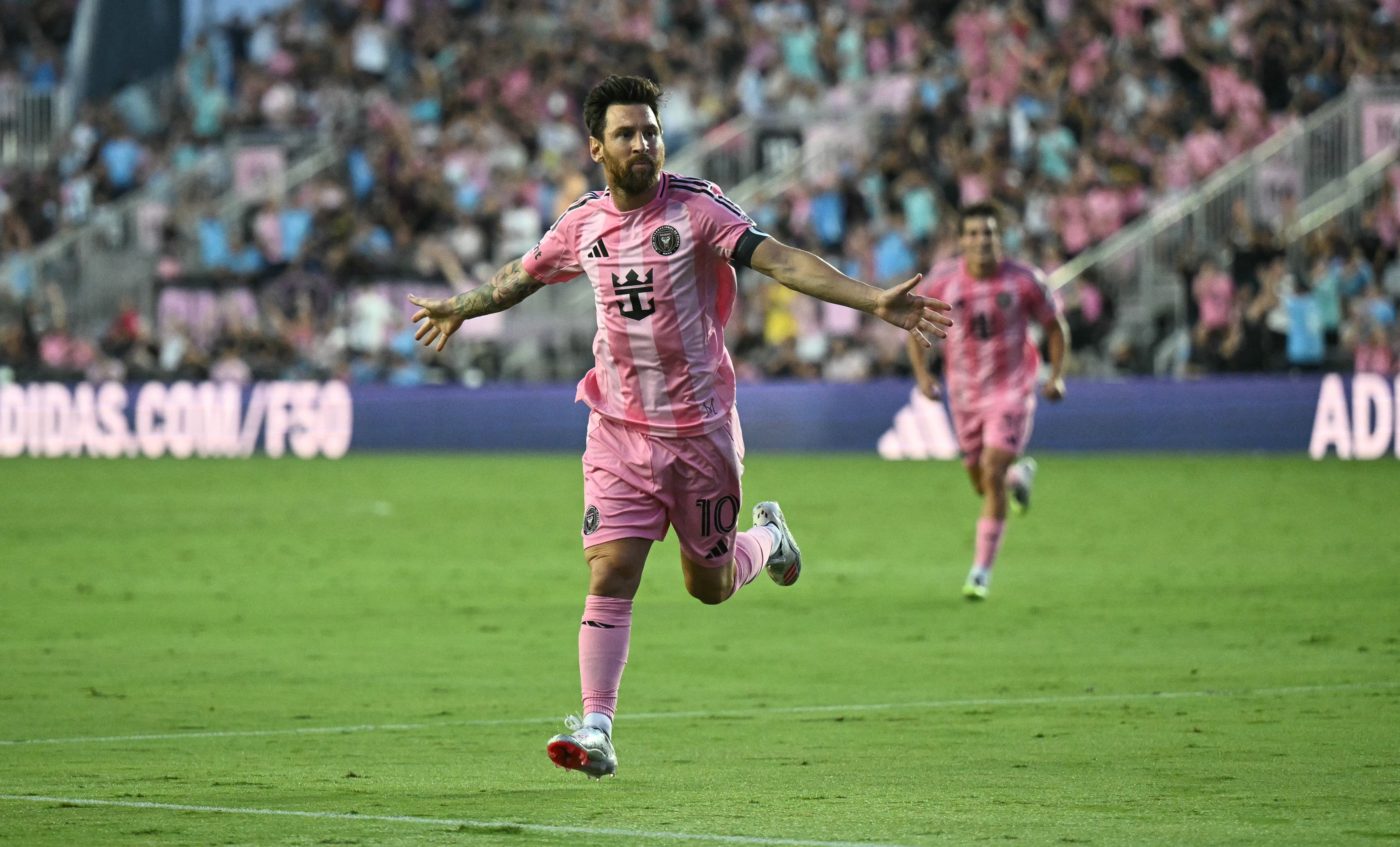 Lionel Messi reacts.