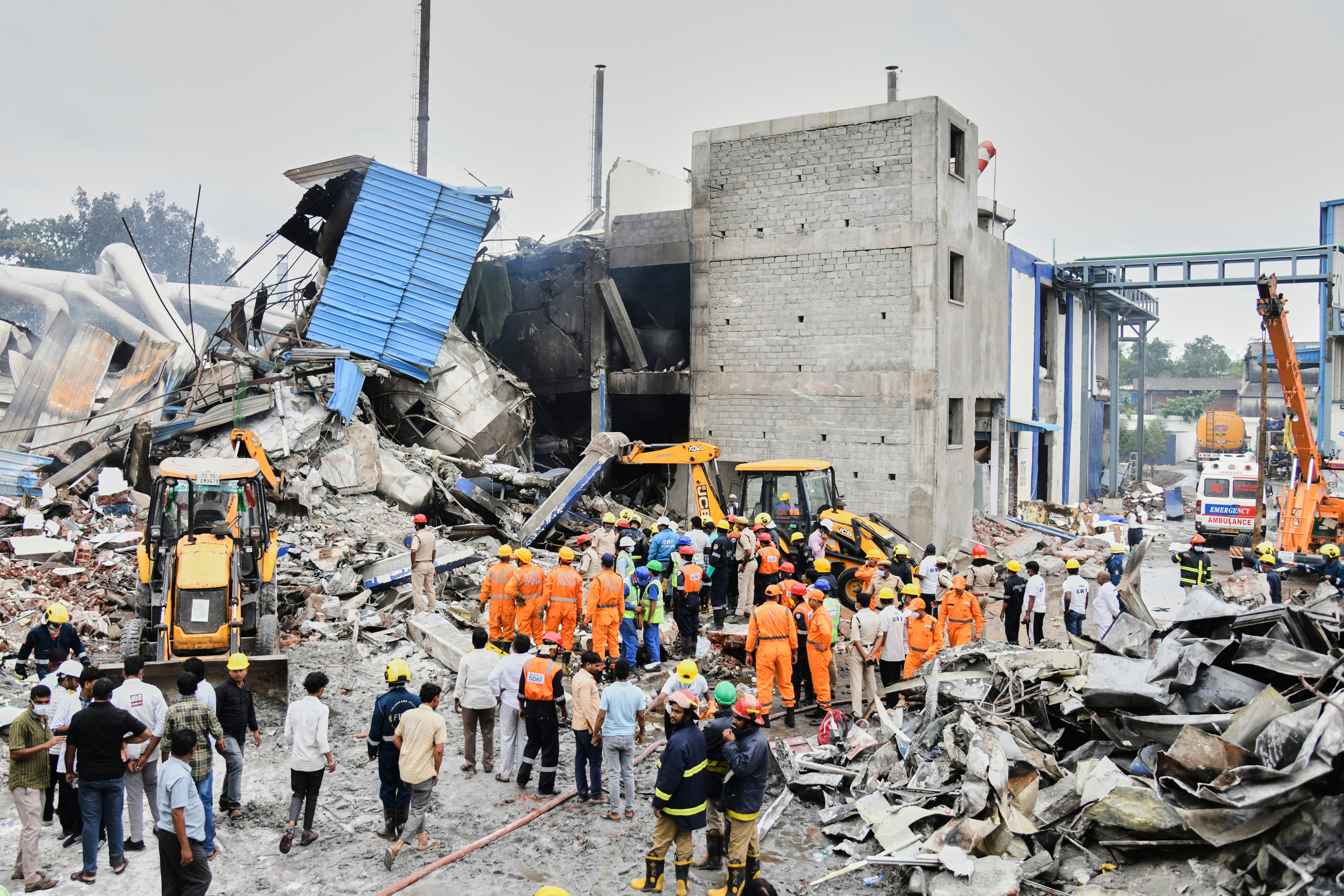 Rescue workers look for survivors after at an explosion and a fire at a pharmaceutical factory in an industrial area in Sangareddy, some 50 kilometers from Hyderabad, India, Monday, [File: June 30, 2025/AP]